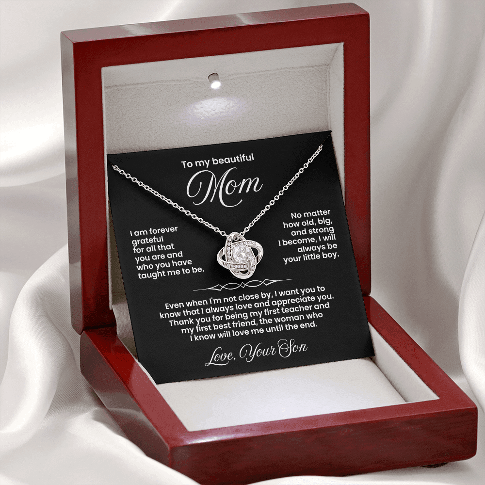 To My Beautiful Mom -I Love & Appreciate You - Love Knot Necklace Gift