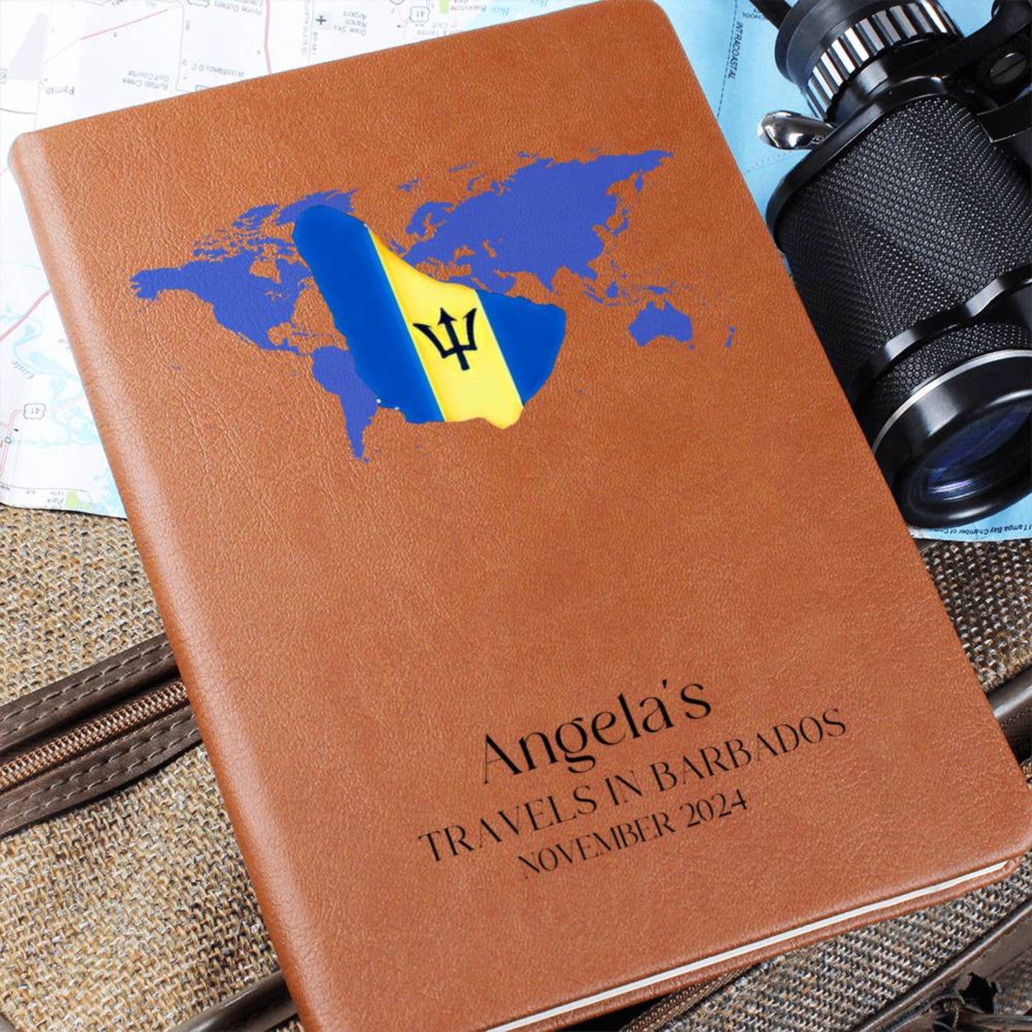 Personalized Leather Travel Journal Barbados Flag Notebook Travel Gift Travel Map Diary Custom Travel Planner Journal Travel Diary Gift 2024