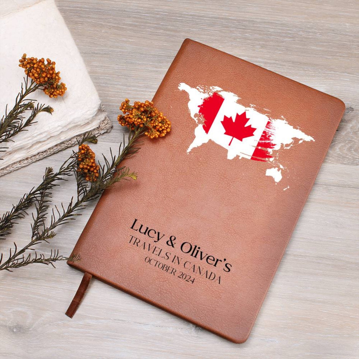 Personalized Leather Travel Journal - Canada Travel Diary 2024 Travel Notebook Custom Travel Planner Journal Bucket List Travel Gift Couple