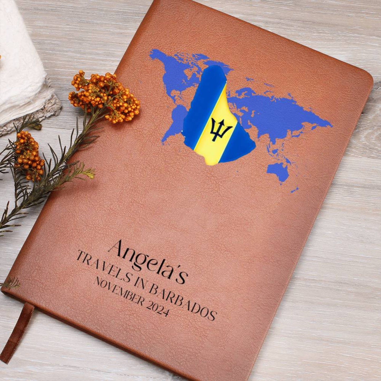 Personalized Leather Travel Journal Barbados Flag Notebook Travel Gift Travel Map Diary Custom Travel Planner Journal Travel Diary Gift 2024