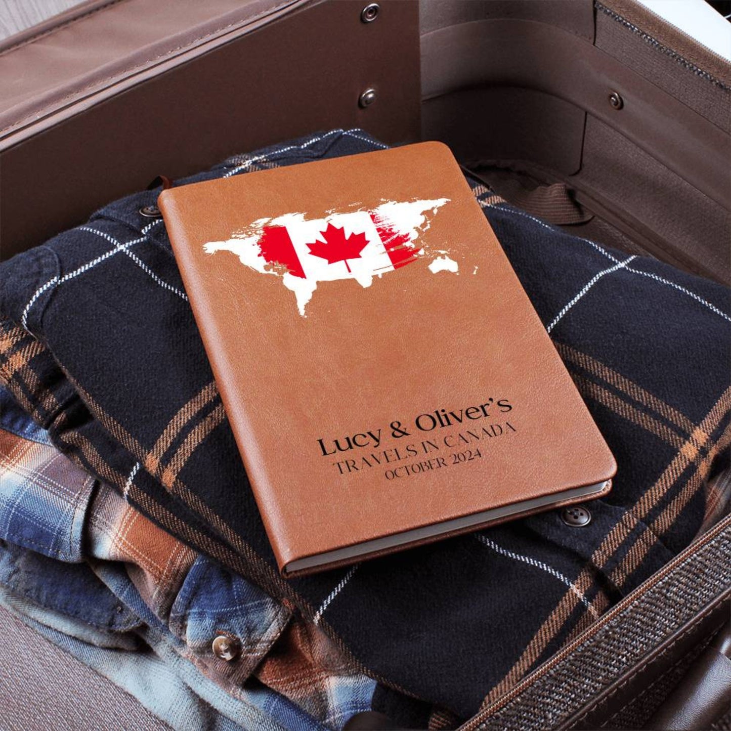 Personalized Leather Travel Journal - Canada Travel Diary 2024 Travel Notebook Custom Travel Planner Journal Bucket List Travel Gift Couple