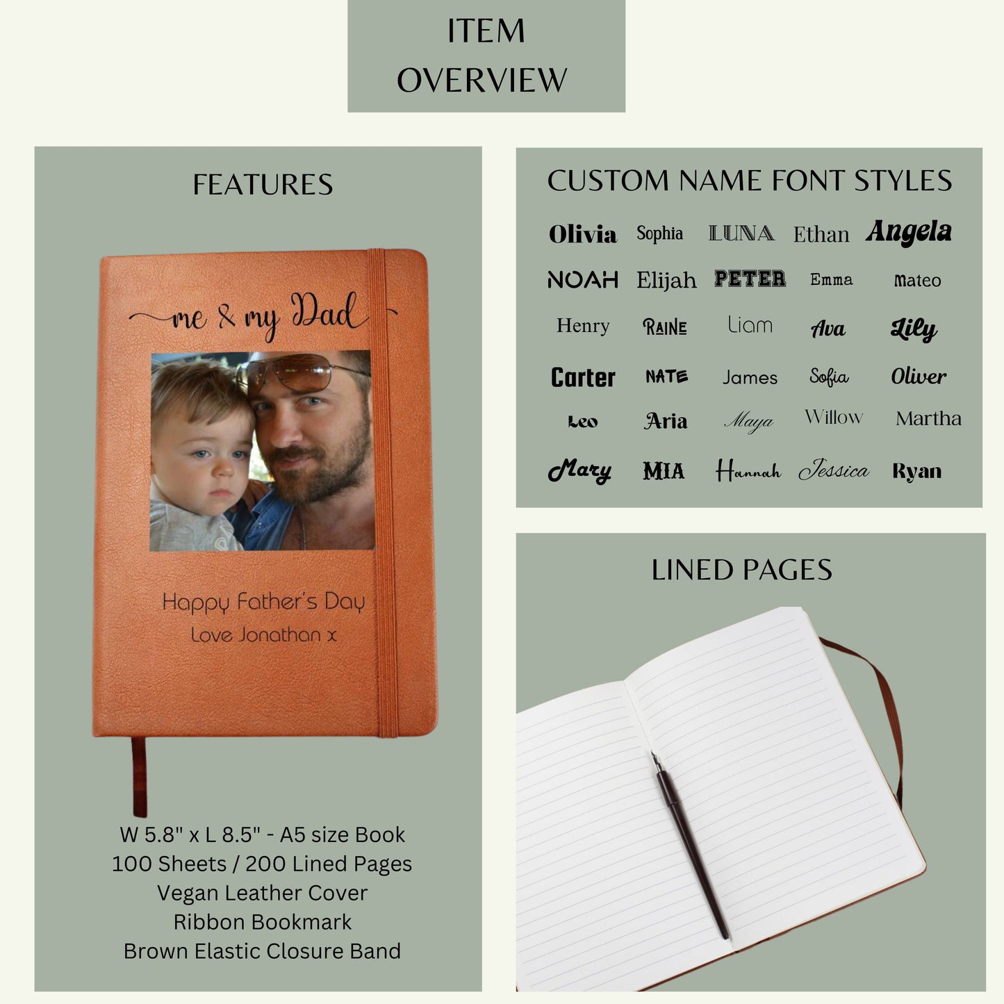 Personalized Photo Gift For Dad, Leather Journal, Custom Photo Gift, Custom Gift For Dad, Unique Photo Gift, Dad Gift Dad Christmas Gift