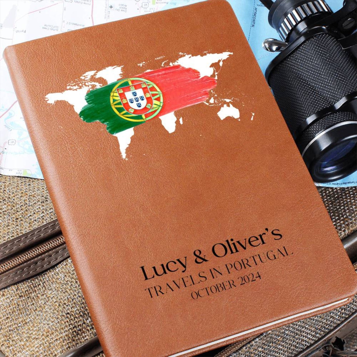 Personalized Leather Travel Journal - Portugal Travel Diary Travel Notebook Custom Travel Planner Journal Bucket List Travel Gift Couple