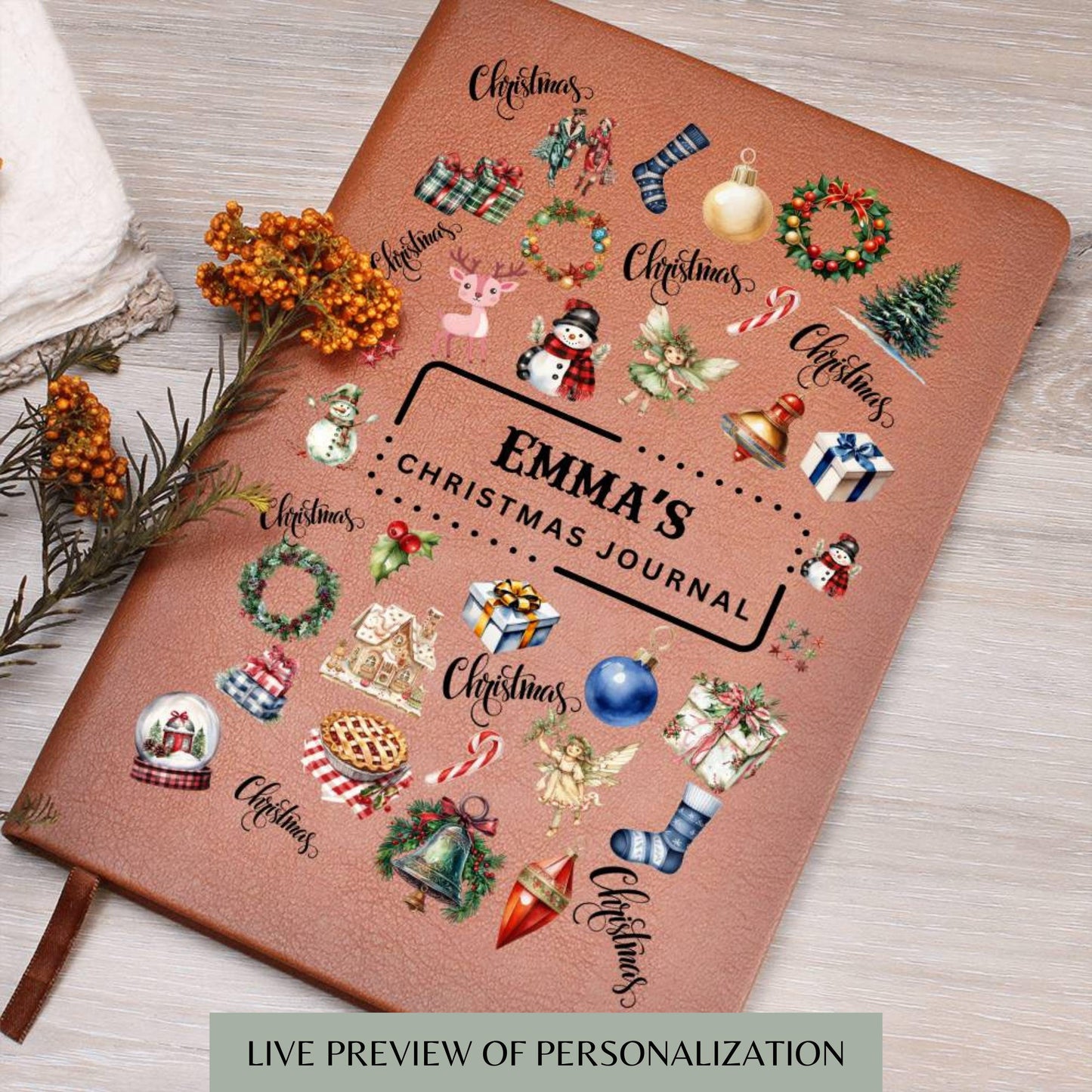 Personalized Christmas Leather Journal- Teen Journal, A5 Leather Journal Notebook, Memory Book, Christmas Gift For Her, Stocking Stuffer