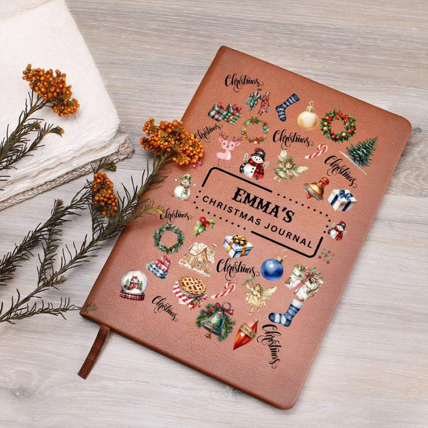 Personalized Christmas Leather Journal- Teen Journal, A5 Leather Journal Notebook, Memory Book, Christmas Gift For Her, Stocking Stuffer