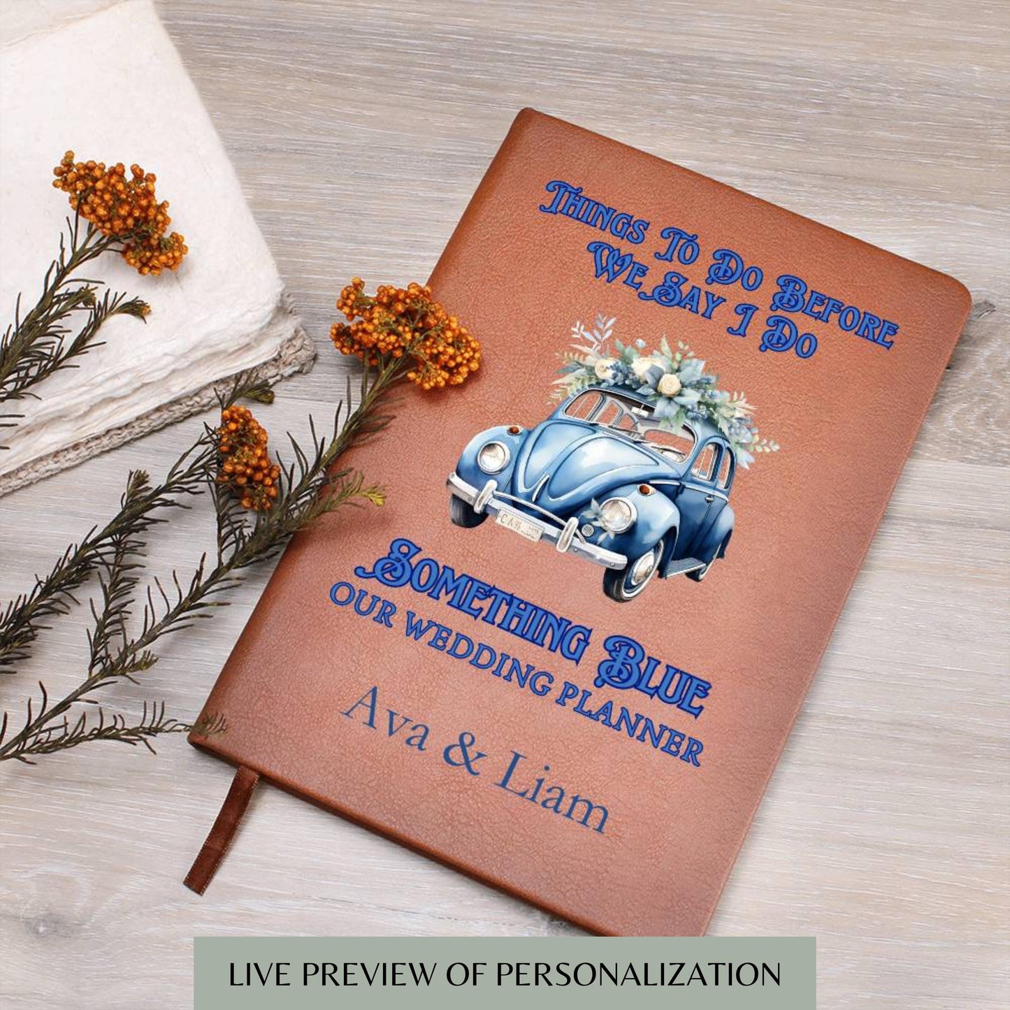 Something Blue Personalised Wedding Planner Custom Blank Leather Wedding Notebook Bridal Shower Gift Bride Keepsake Pre Wedding Gift Bride