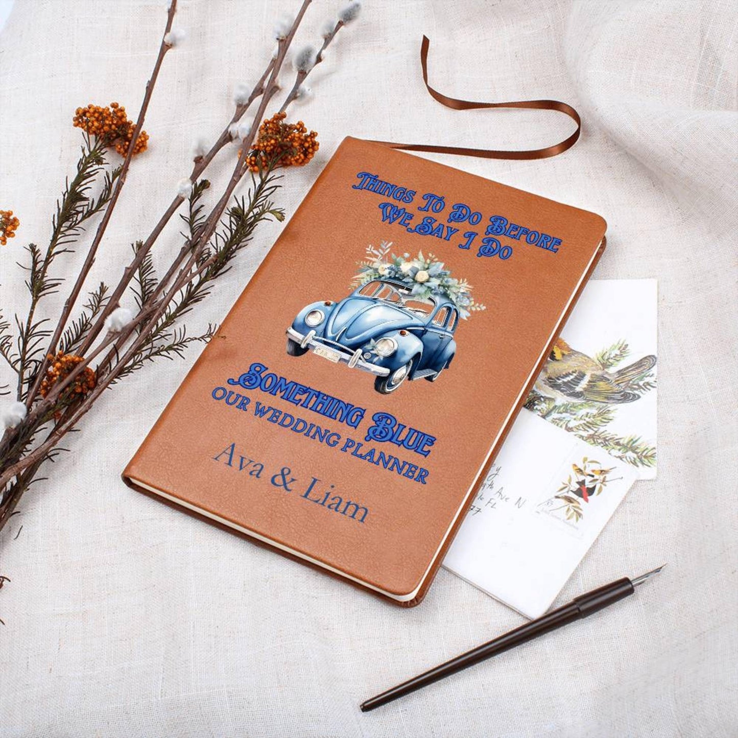 Something Blue Personalised Wedding Planner Custom Blank Leather Wedding Notebook Bridal Shower Gift Bride Keepsake Pre Wedding Gift Bride