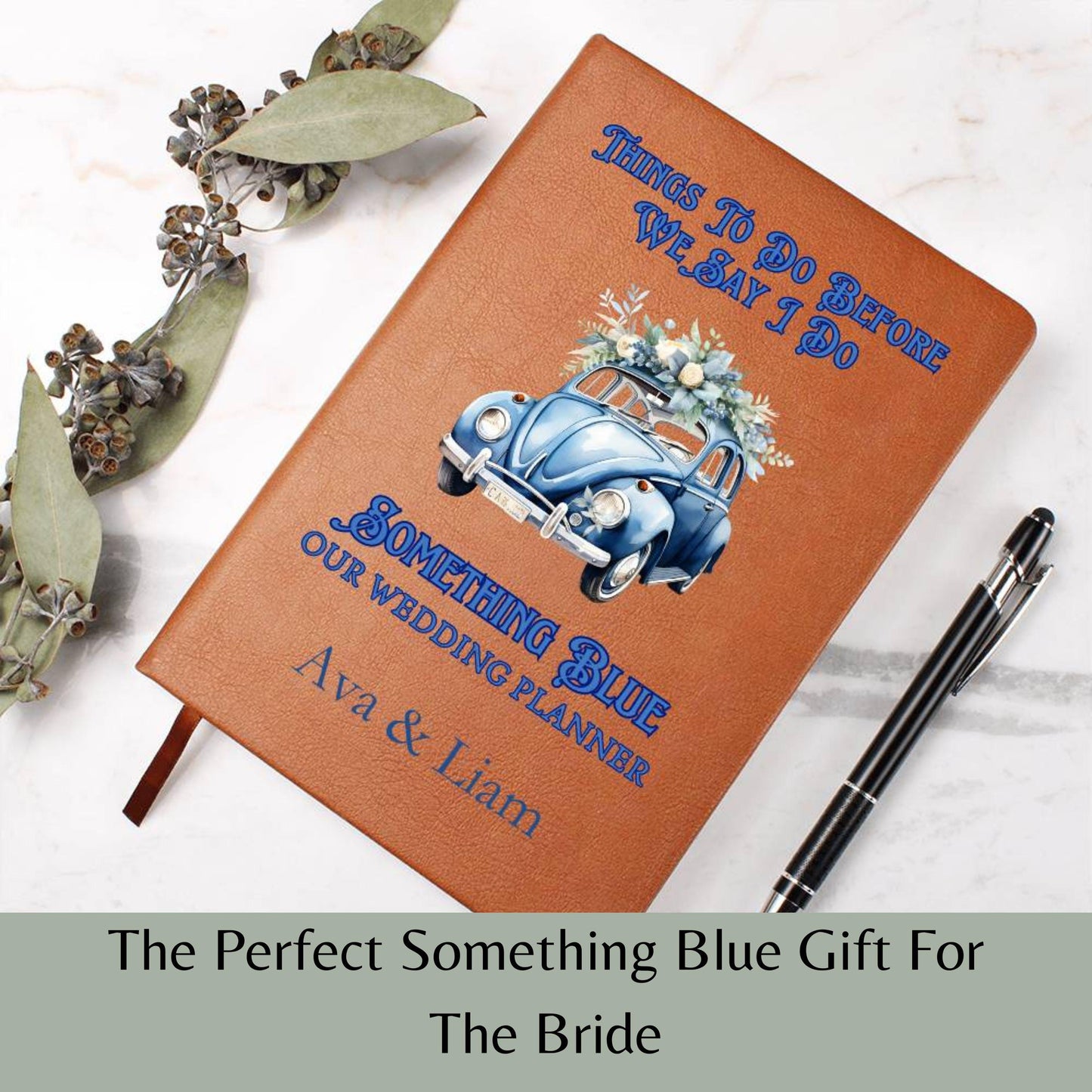 Something Blue Personalised Wedding Planner Custom Blank Leather Wedding Notebook Bridal Shower Gift Bride Keepsake Pre Wedding Gift Bride