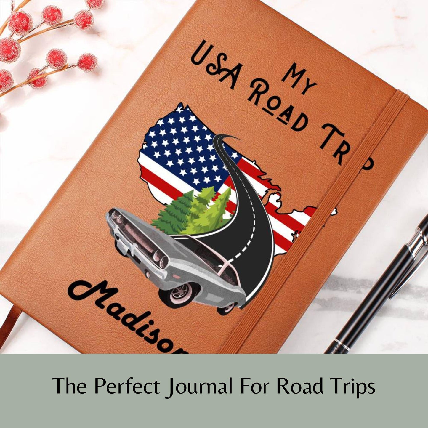 Personalized Leather Travel Journal- USA Road Trip Travel Journal, Camping Journal Memory Keepsake For Teens Couple Retirement Travel Gift