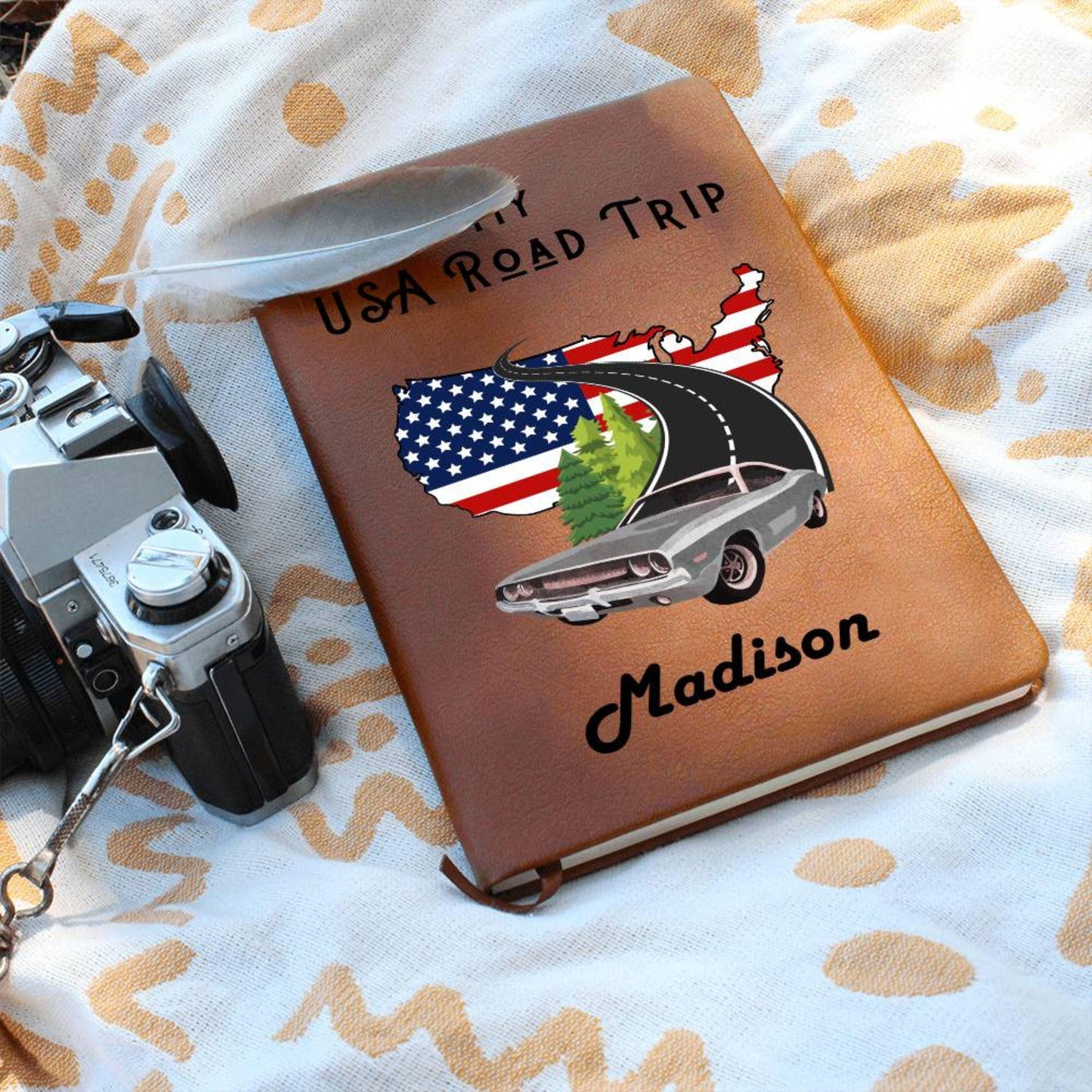 Personalized Leather Travel Journal- USA Road Trip Travel Journal, Camping Journal Memory Keepsake For Teens Couple Retirement Travel Gift