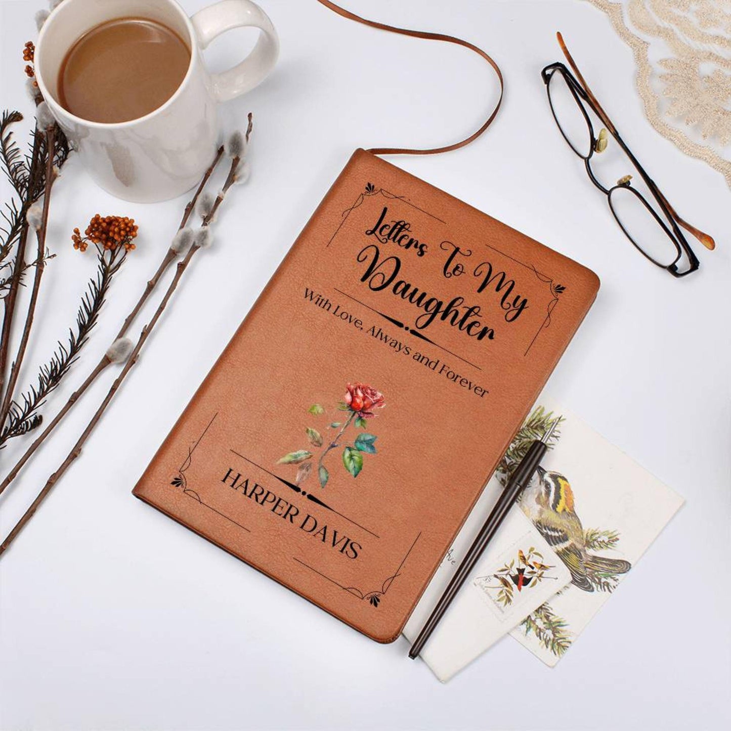 Letters To My Daughter Personalized Leather Journal, Birth Flower Teenage Daughter Gift Daughter Keepsake Journal Mother Daughter Gifts