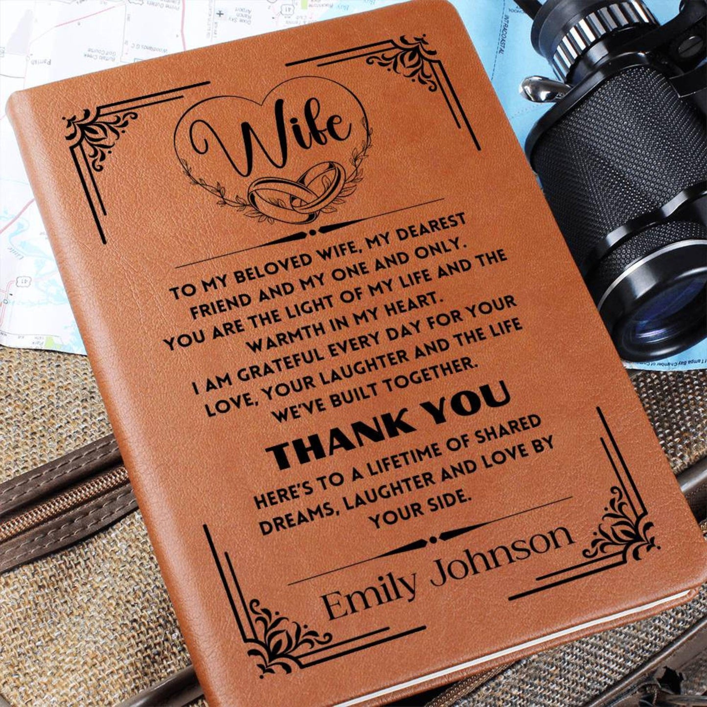 Personalized Leather Journal for Wife Gift from Husband Custom Name 3rd Anniversary Gift Romantic Gift Idea Birthday Keepsake for Her