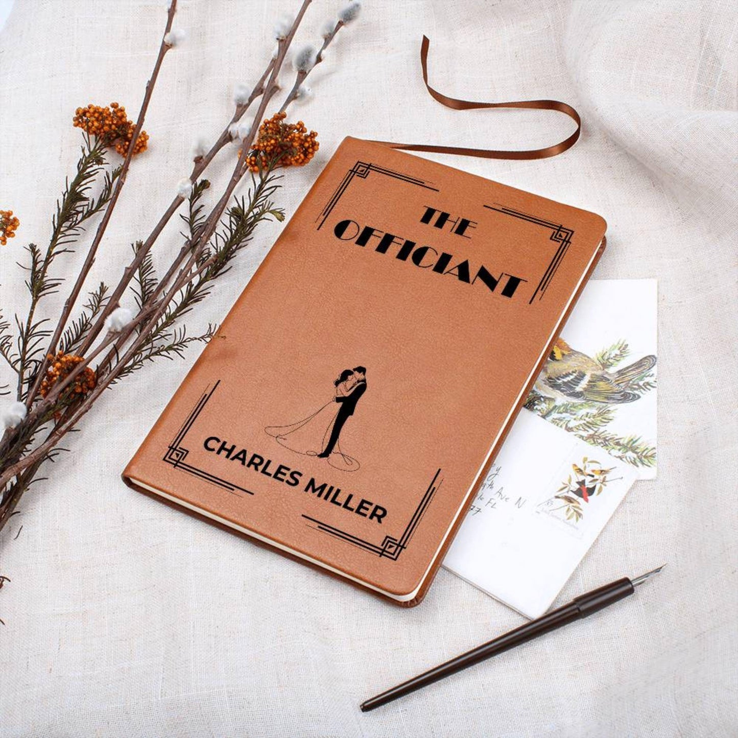 Art Deco Personalized Officiant Journal- Officiant Gift A5 Leather Notebook Wedding Journal Officiant Proposal Pastor Gift Officiant Book