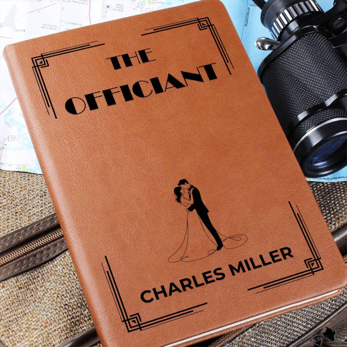 Art Deco Personalized Officiant Journal- Officiant Gift A5 Leather Notebook Wedding Journal Officiant Proposal Pastor Gift Officiant Book