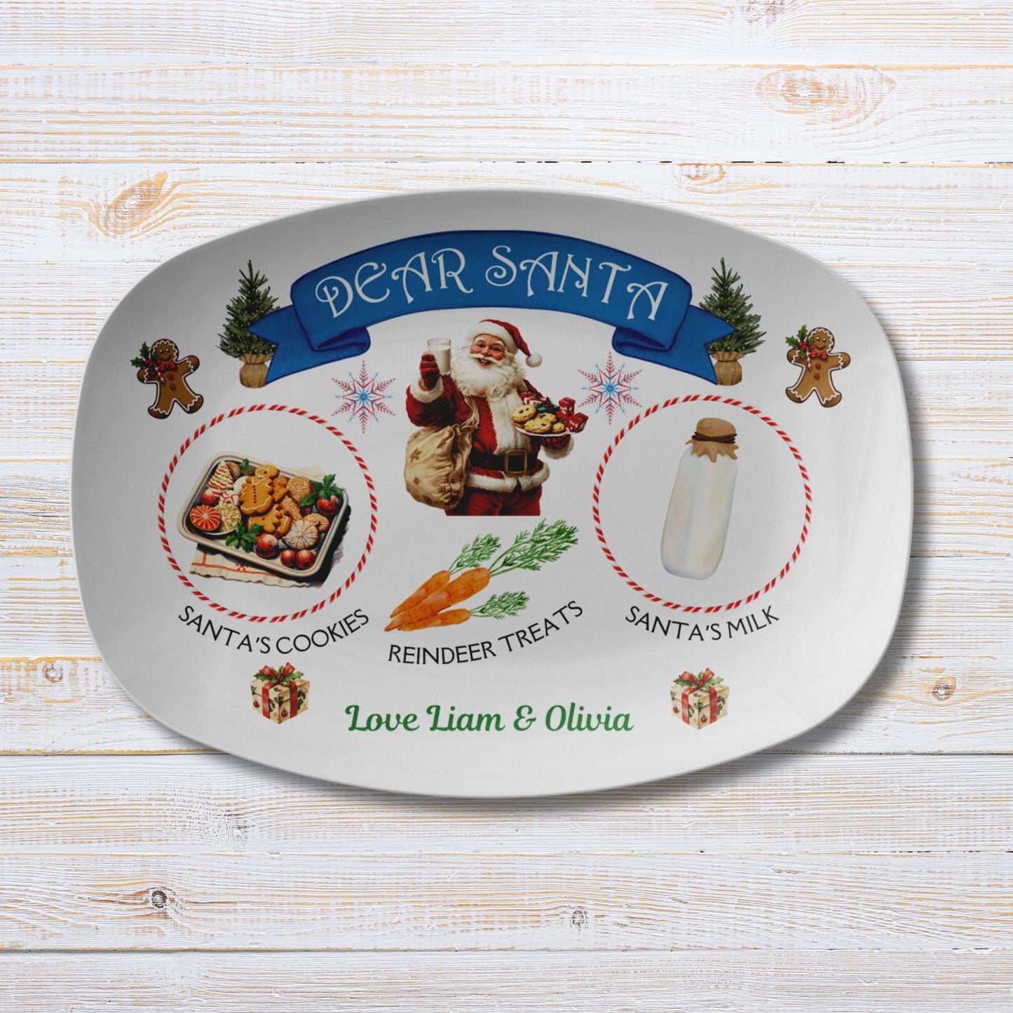 Personalized Santa Treats Plate, Santa Cookie and Milk Plate, Christmas Eve Plate, Family Tradition Platter, Kids Gift, Xmas Holiday Plate