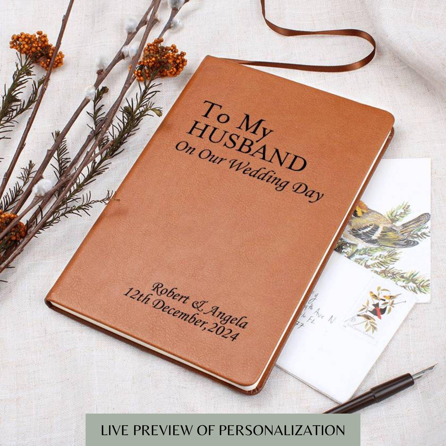 Personalized Wedding Vow Leather Journal- Her Vows Wedding Letter Keepsake To My Husband On Our Wedding Day Notebook For Groom From Bride