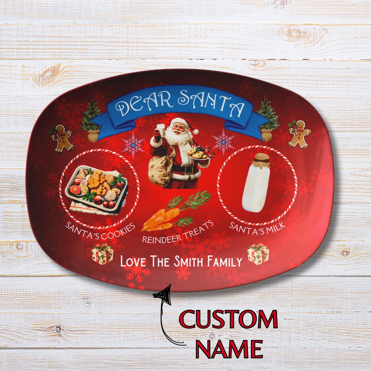 Personalized Santa Treats Plate, Santa Cookie and Milk Plate, Christmas Eve Plate, Family Tradition Platter, Kids Gift, Xmas Holiday Plate