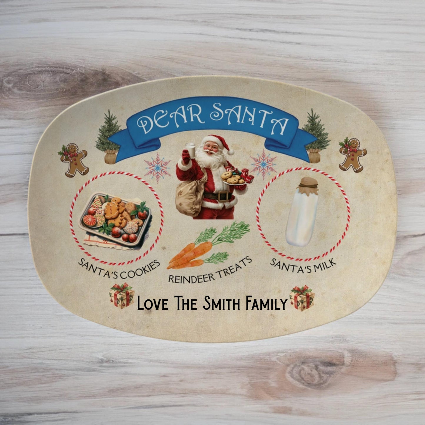 Personalized Santa Treats Plate, Santa Cookie and Milk Plate, Christmas Eve Plate, Family Tradition Platter, Kids Gift, Xmas Holiday Plate