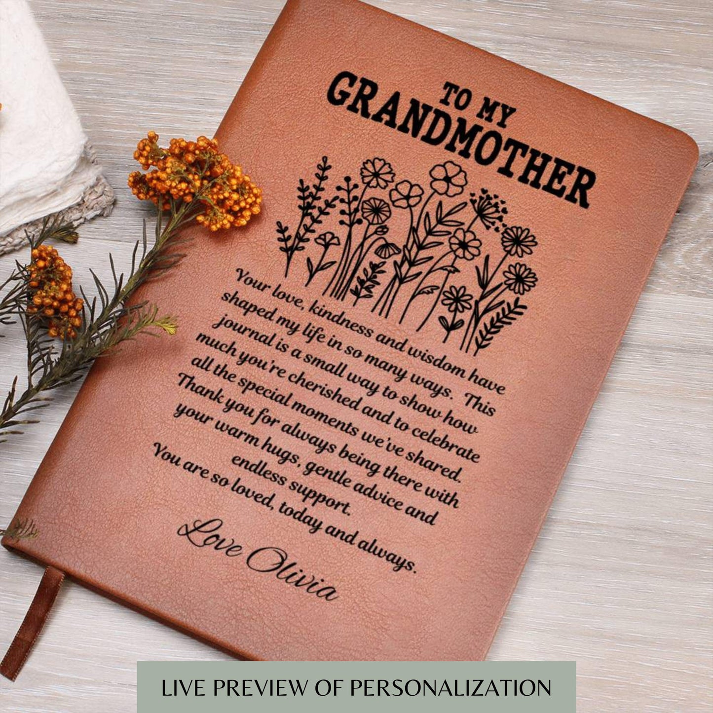 Personalized Leather Grandmother Journal-Grandmother Gift Memory Journal Grandmother Keepsake Gift Birthday Gift Custom Grandma Gift To Nana