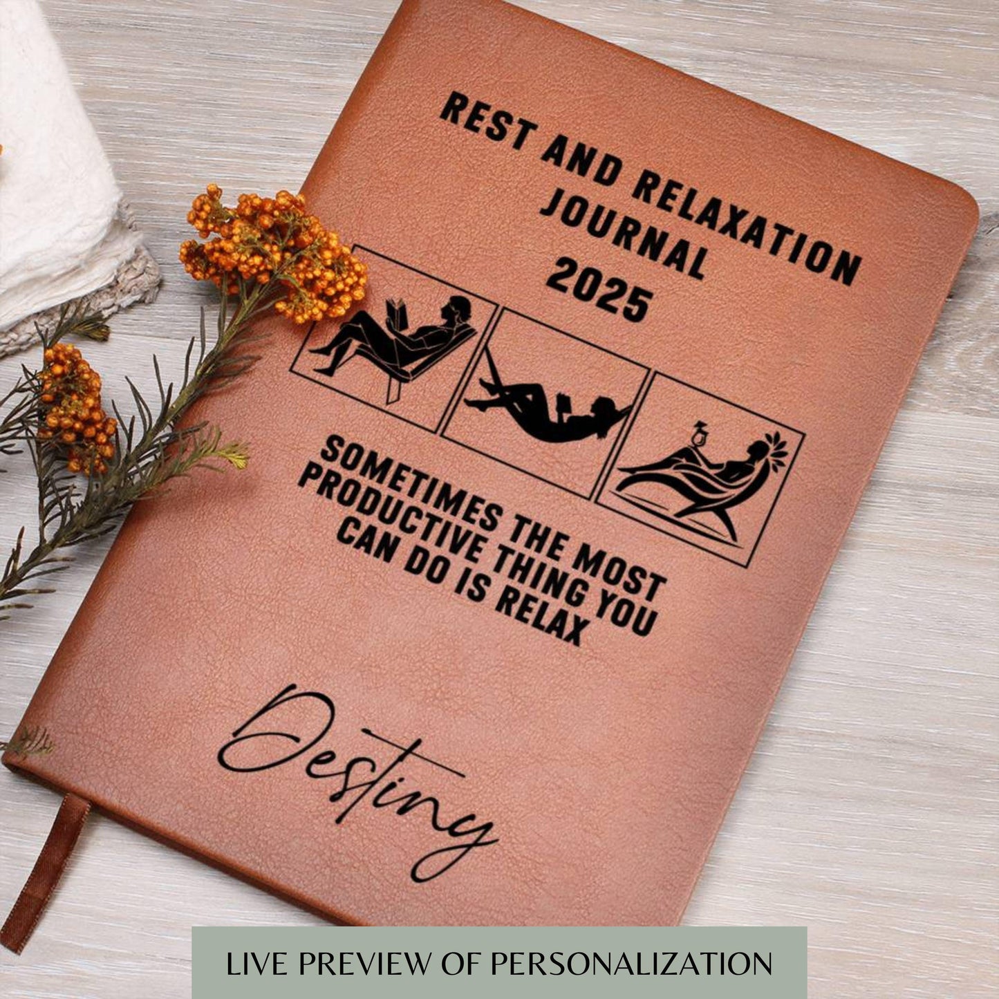 Personalized Leather Journal For Women- 2025 Journal, Relaxation Gift Custom Name Journal Gift Best Friend Healing Journal Self Care Gift