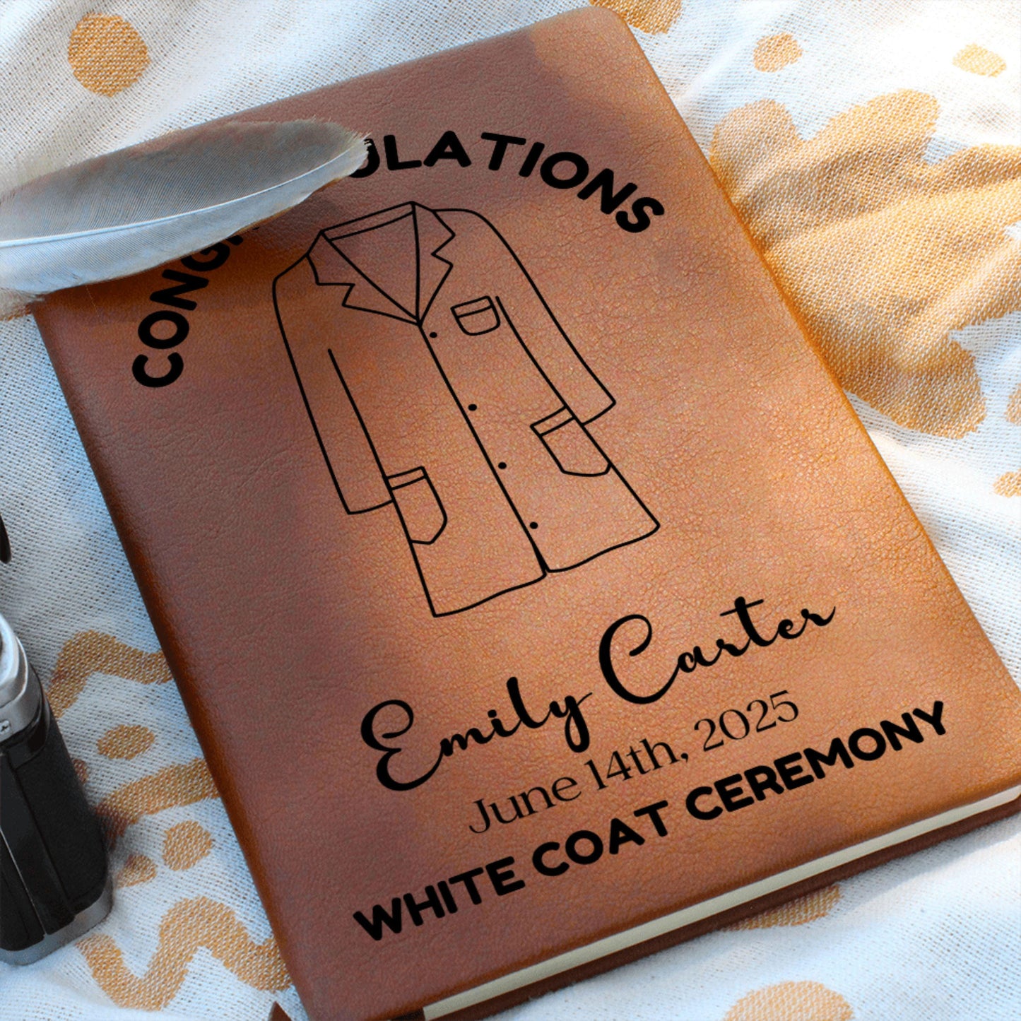 Personalized White Coat Ceremony Leather Journal - Future Doctor Gift Medical Student Nurse Dentist Pharmacist Vet Graduation Keepsake