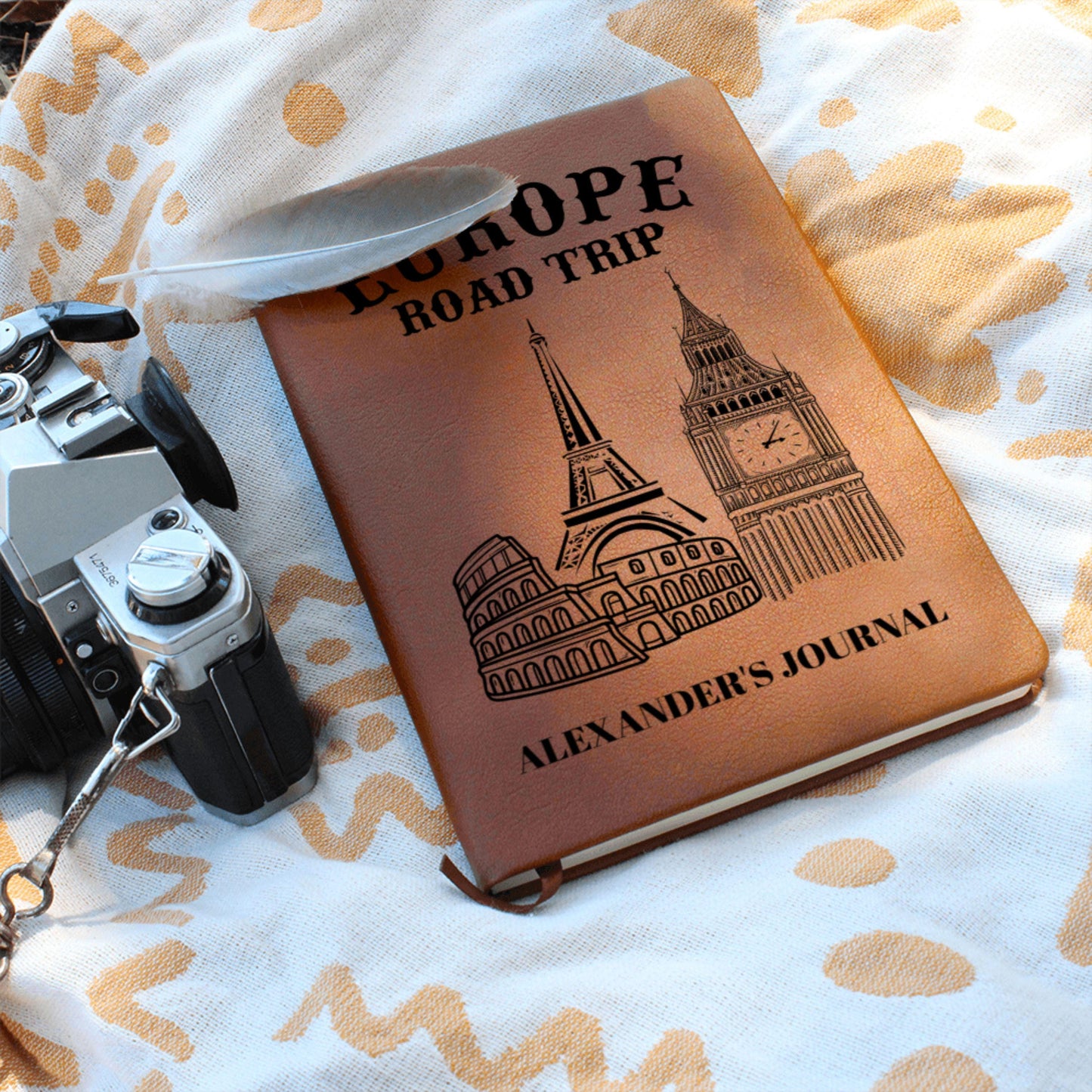 Personalized Europe Road Trip Journal Custom Leather Travel Notebook Gift for Traveler Adventure Diary Keepsake Memory Book for Him Her