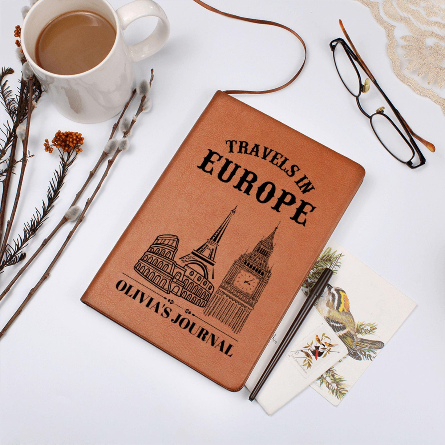 Personalized Travels in Europe Leather Journal Custom Travel Notebook Adventure Diary Gift Travel Memory Book for Him Her A5 Travel Gift