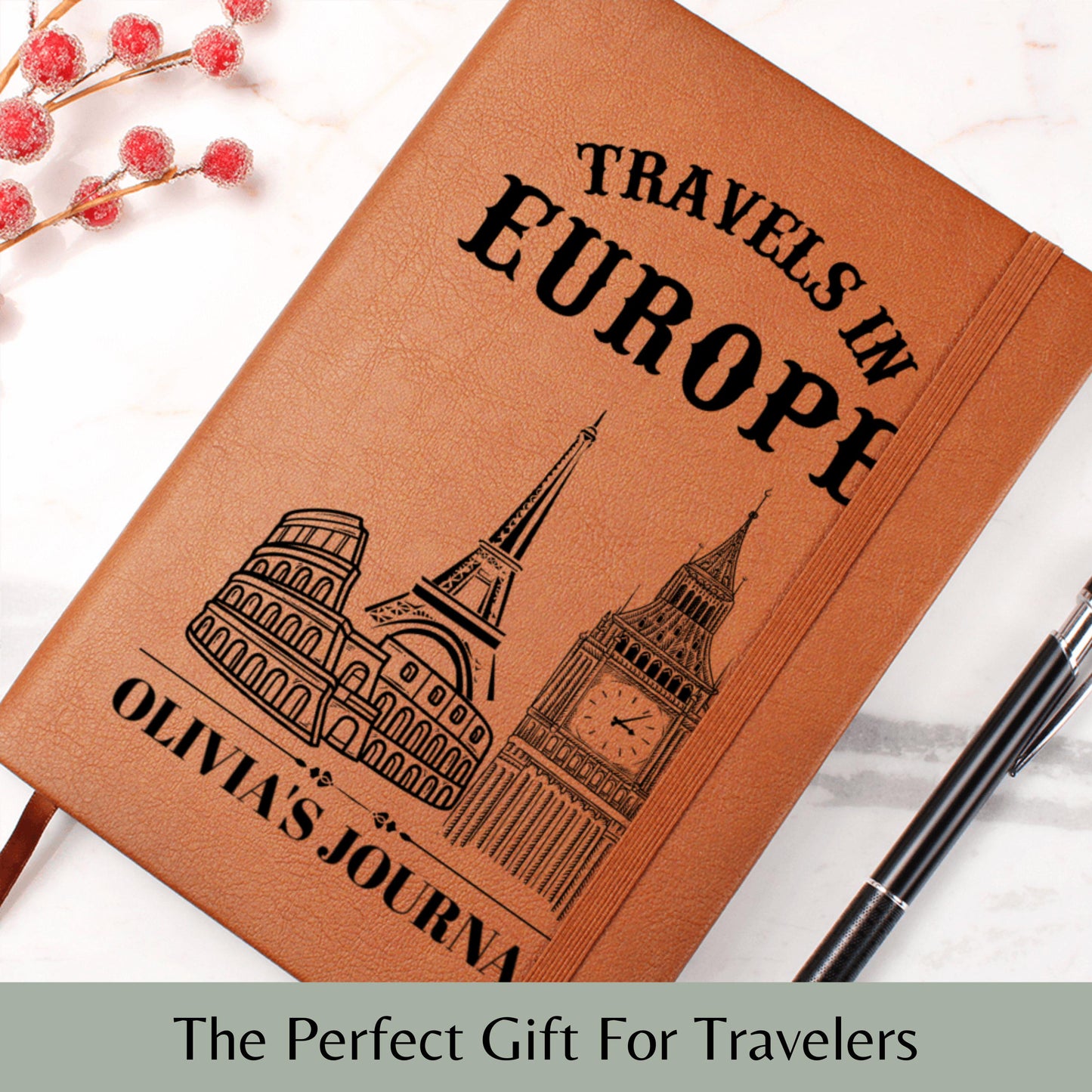 Personalized Travels in Europe Leather Journal Custom Travel Notebook Adventure Diary Gift Travel Memory Book for Him Her A5 Travel Gift