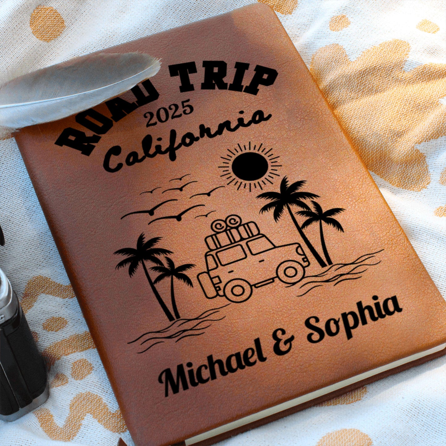 California Road Trip Journal Personalized Leather Travel Notebook Custom A5 Adventure Diary Gift Memory Book for Him Her Vacation Planner