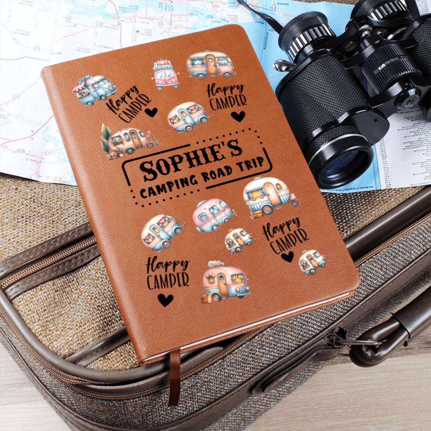 Camping Journal for Teen Girls Personalized Road Trip Planner Cute Travel Diary Adventure Log Gift for Outdoorsy Girls Campers Van Life Gift