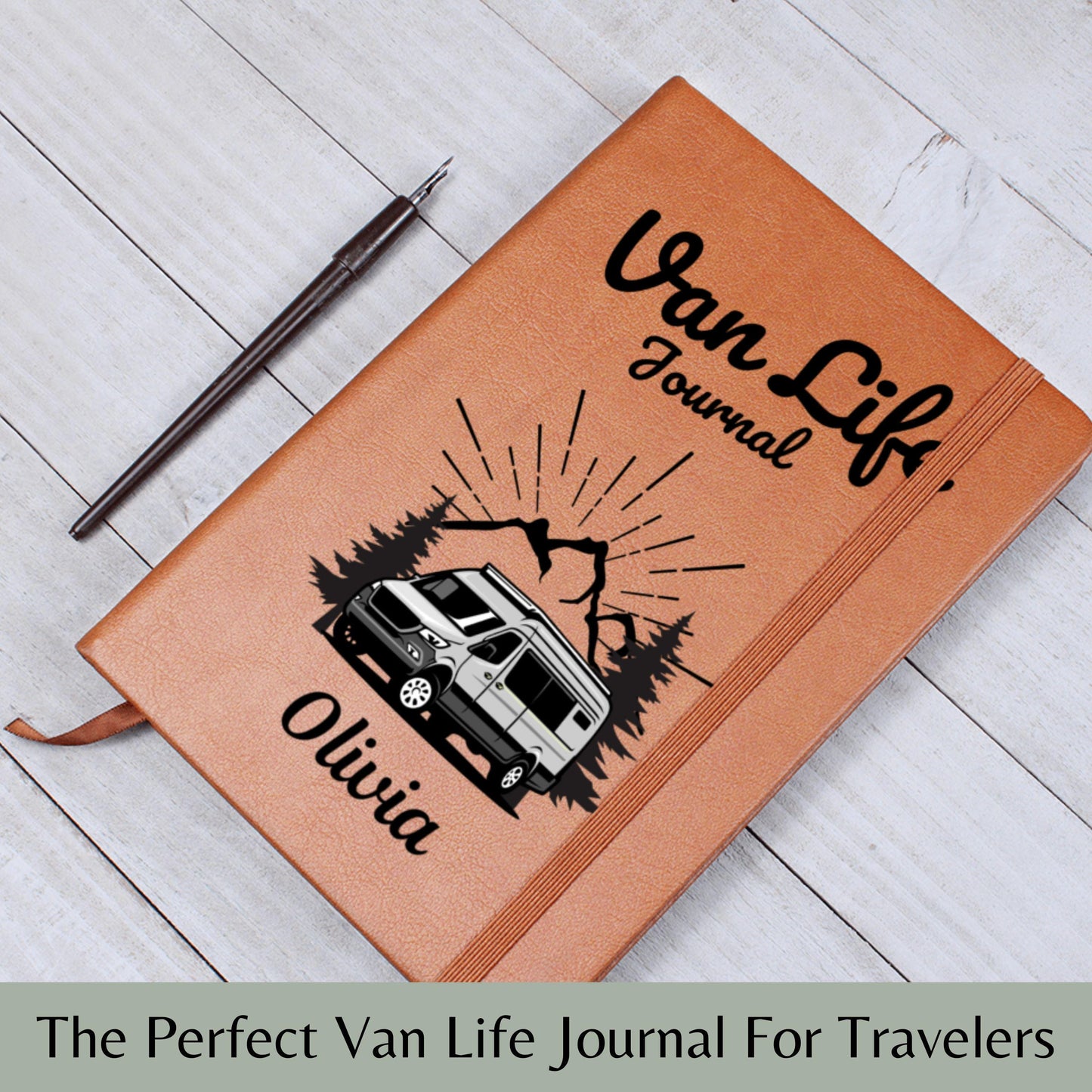 Custom Leather Van Life Travel Journal Personalized Camper Adventure Notebook RV Road Trip Diary Gift for Travelers Nomads Nature Lovers