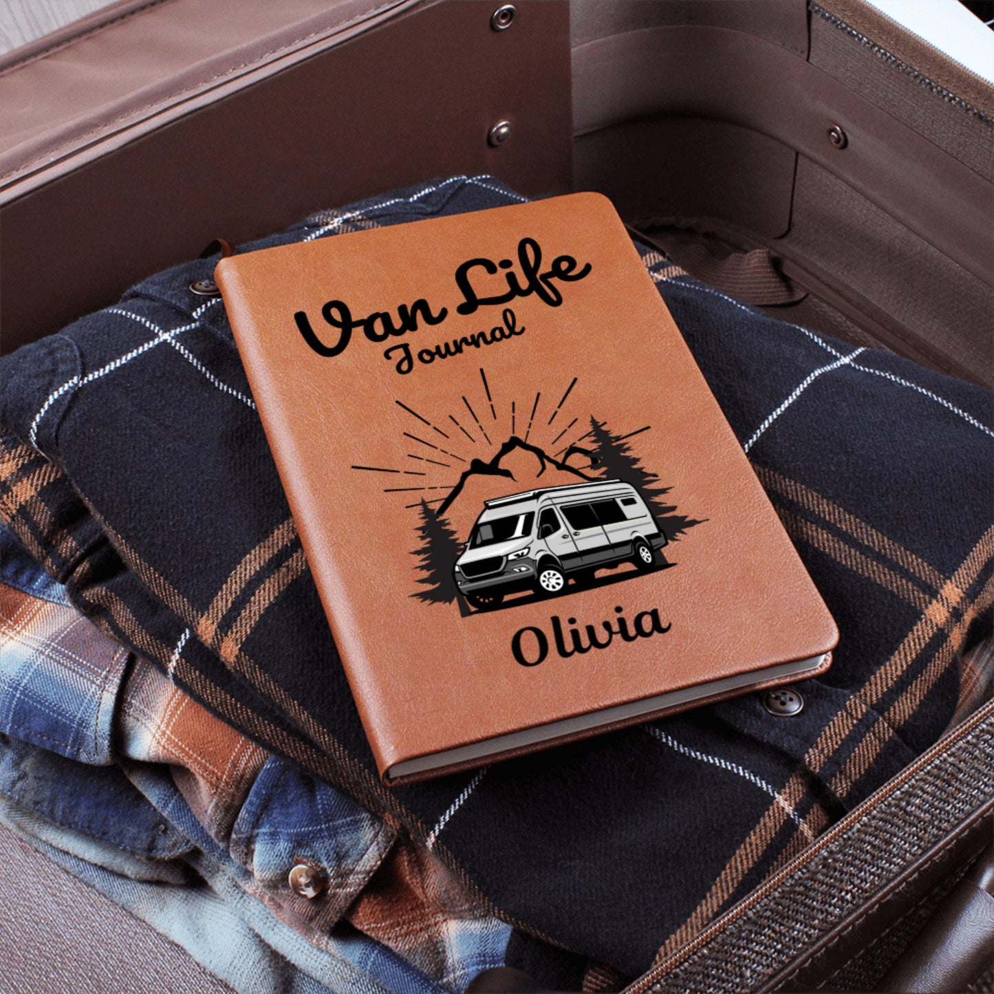 Custom Leather Van Life Travel Journal Personalized Camper Adventure Notebook RV Road Trip Diary Gift for Travelers Nomads Nature Lovers