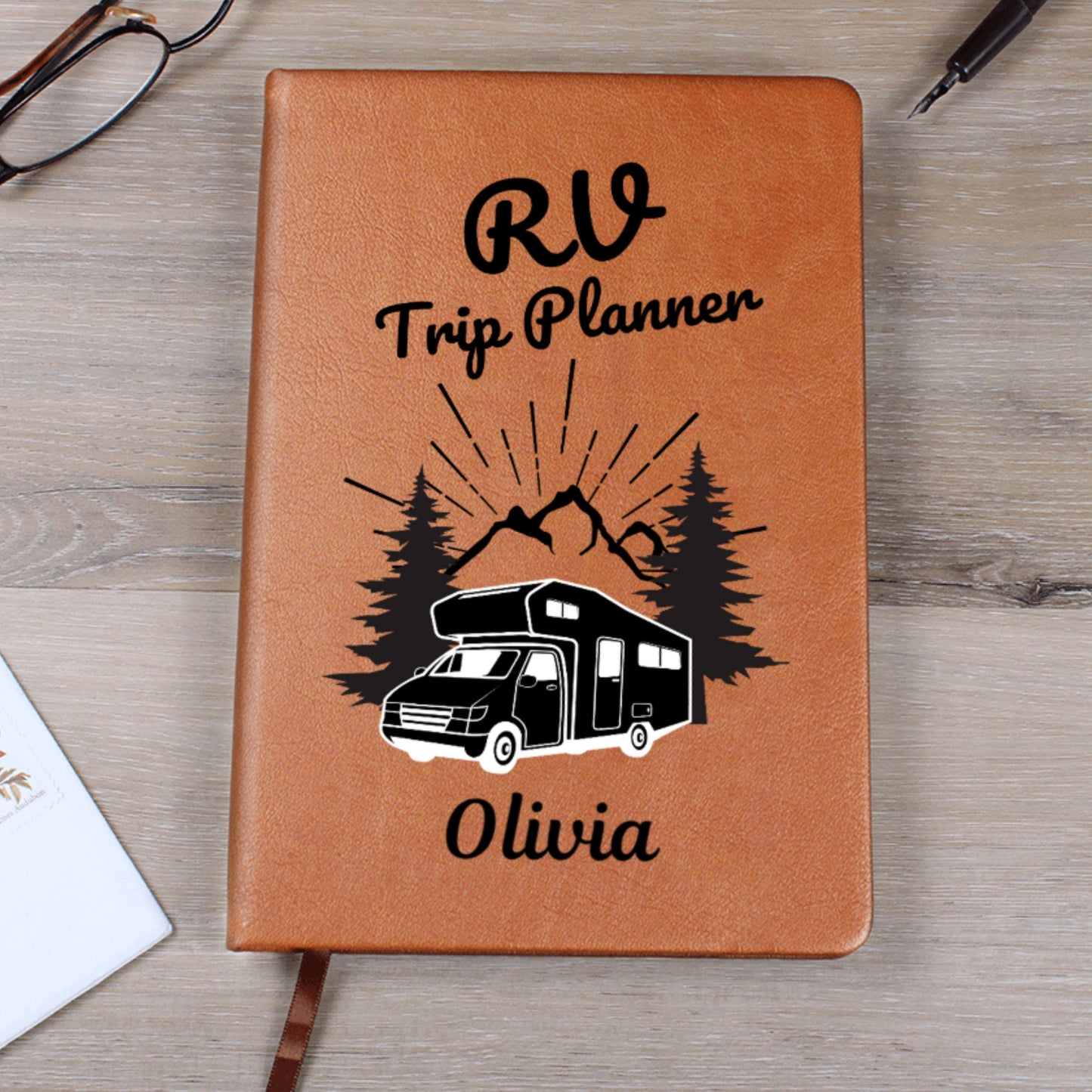 RV Trip Planner Leather Travel Journal Personalized Road Trip Notebook Custom Camper Adventure Diary Gift for RV Travelers Camping Gift Her
