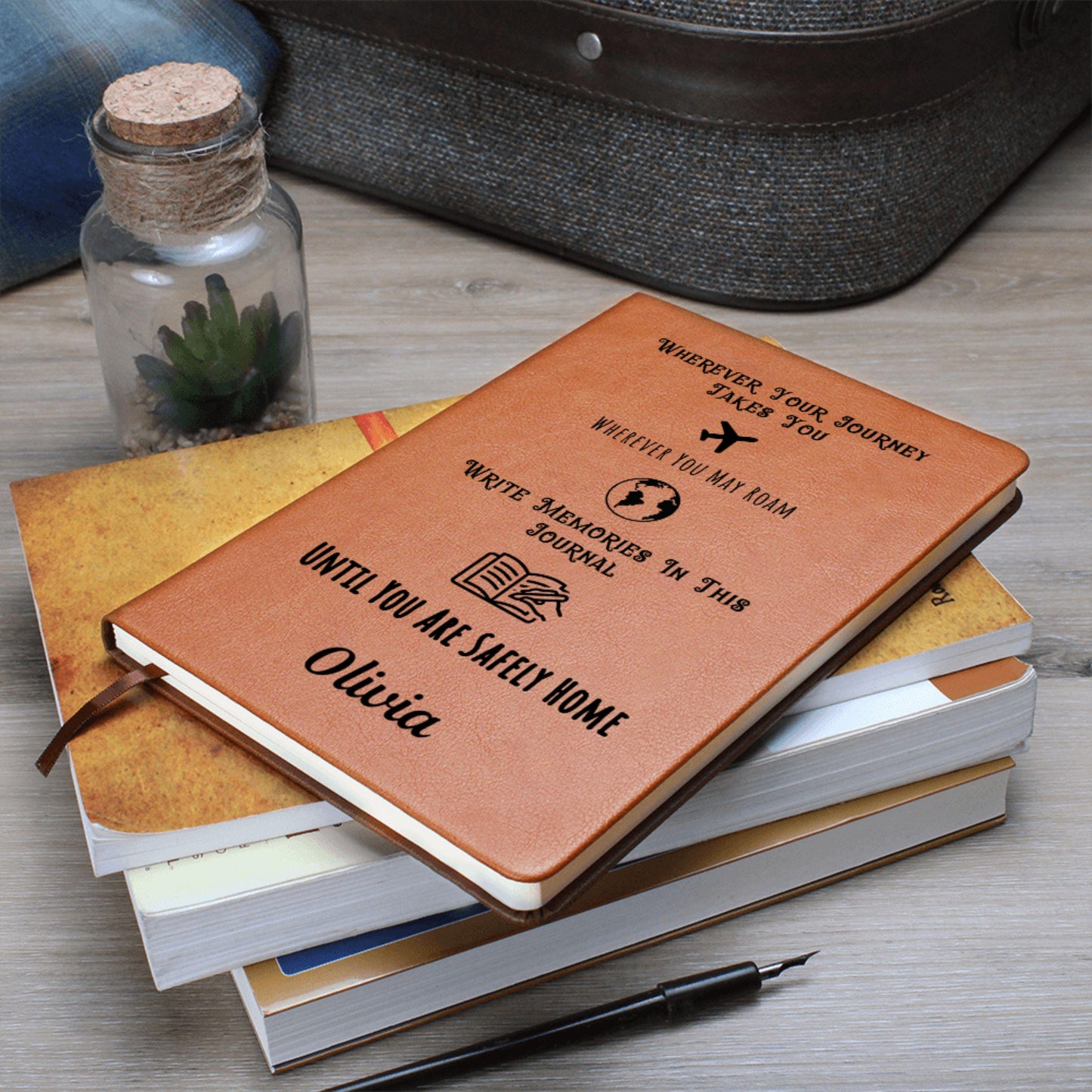 Personalized Travel Journal Keepsake Custom Name Adventure Notebook Farewell Gift for Backpackers Safe Travels Memory Book for Her or Him