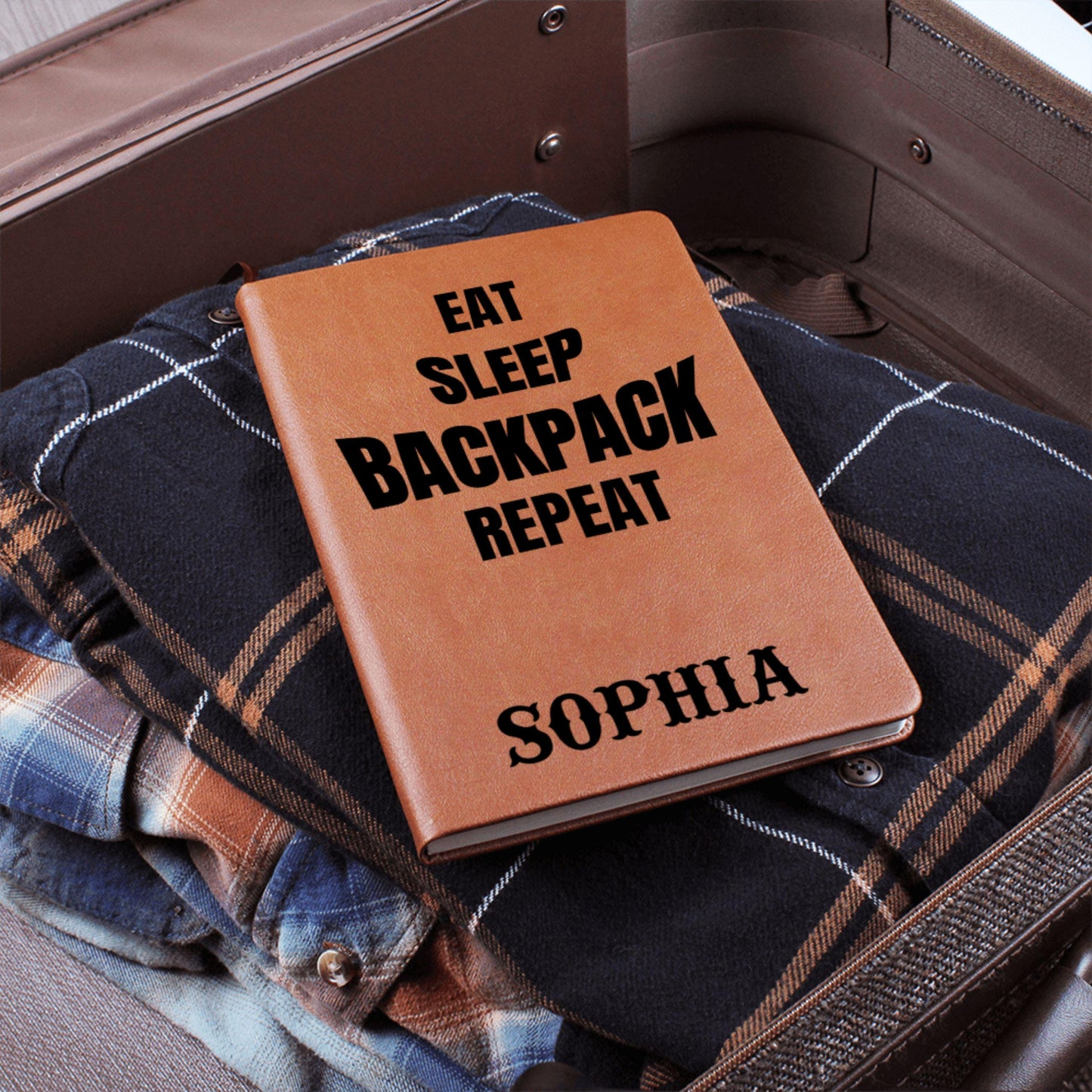 Eat Sleep Backpack Repeat Aesthetic Travel Journal Personalized Name Gift for Hikers Backpackers Gap Year Girls Adventure Notebook for Her