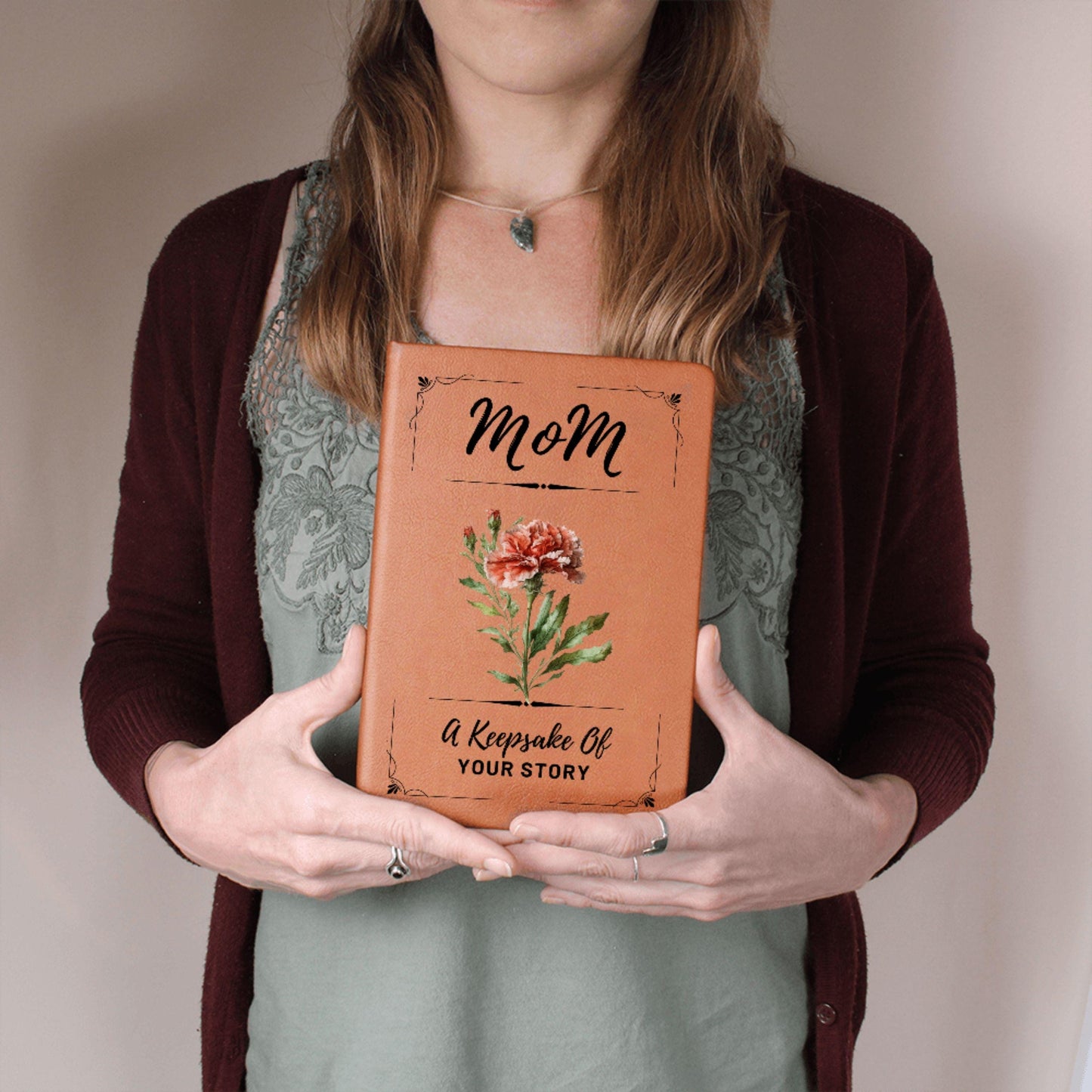 Birth Flower Personalized Journal For Mom Keepsake Book Gift - Vegan Leather Journal Birthday Gift Mom Journal Sentimental Gift Mom Legacy