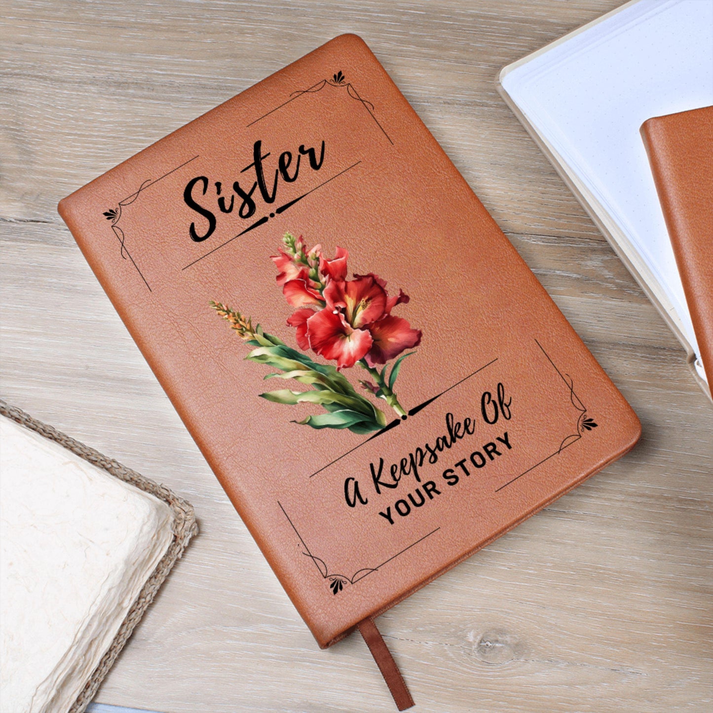 Personalized Sister Journal Birth Flower Memory Book – Thoughtful Gift for Sister Birthday, Keepsake Notebook, Sentimental Big Sis Gift