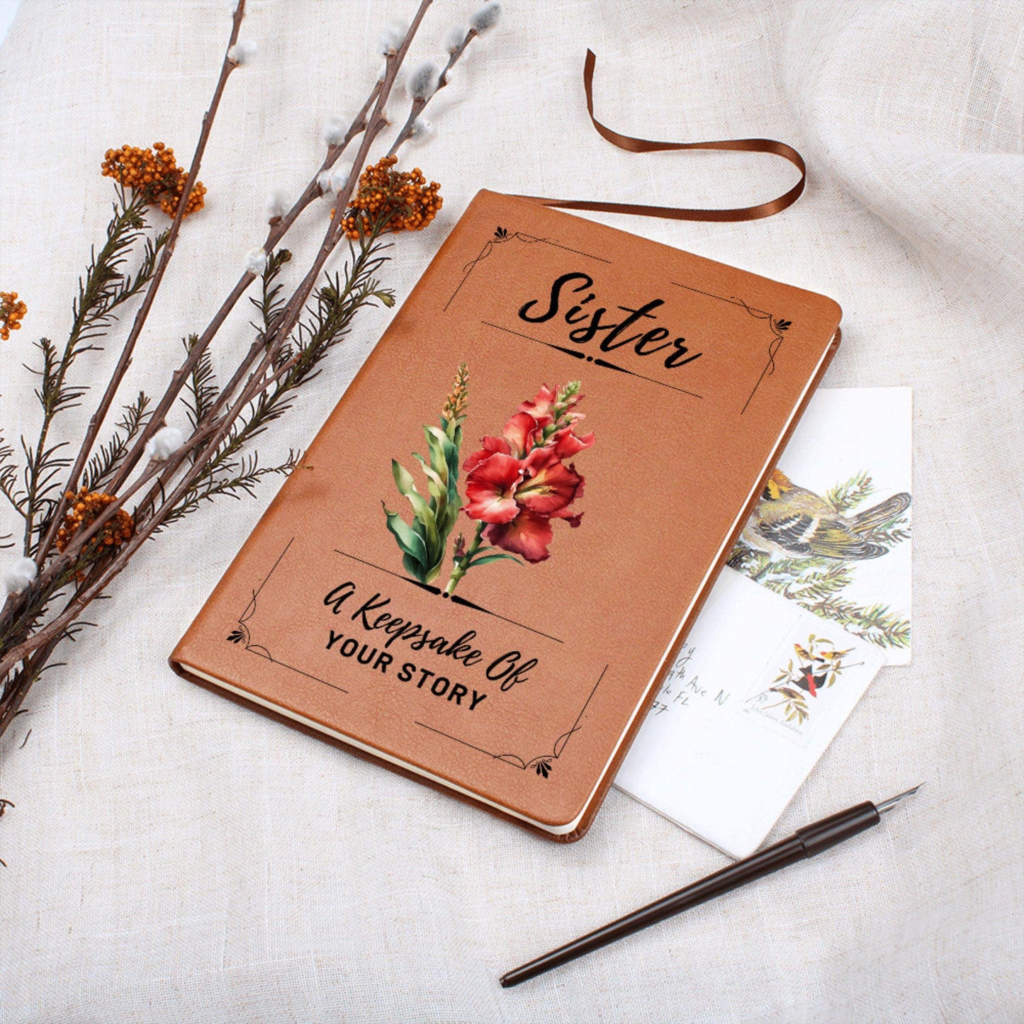 Personalized Sister Journal Birth Flower Memory Book – Thoughtful Gift for Sister Birthday, Keepsake Notebook, Sentimental Big Sis Gift