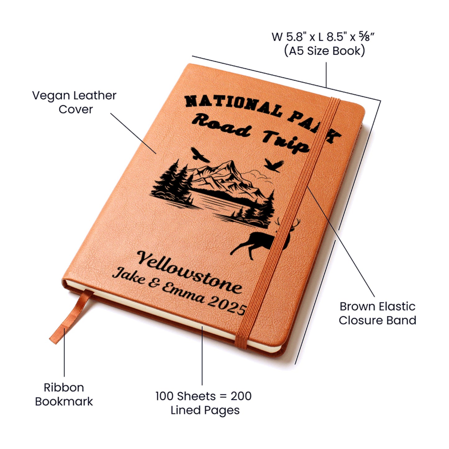 Custom National Park Leather Journal – Personalized Travel Notebook for All 63 Parks, Hiking Gift, Camping Trip Planner, Adventure Log