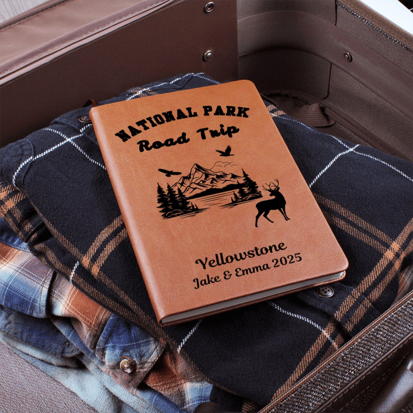 Custom National Park Leather Journal – Personalized Travel Notebook for All 63 Parks, Hiking Gift, Camping Trip Planner, Adventure Log