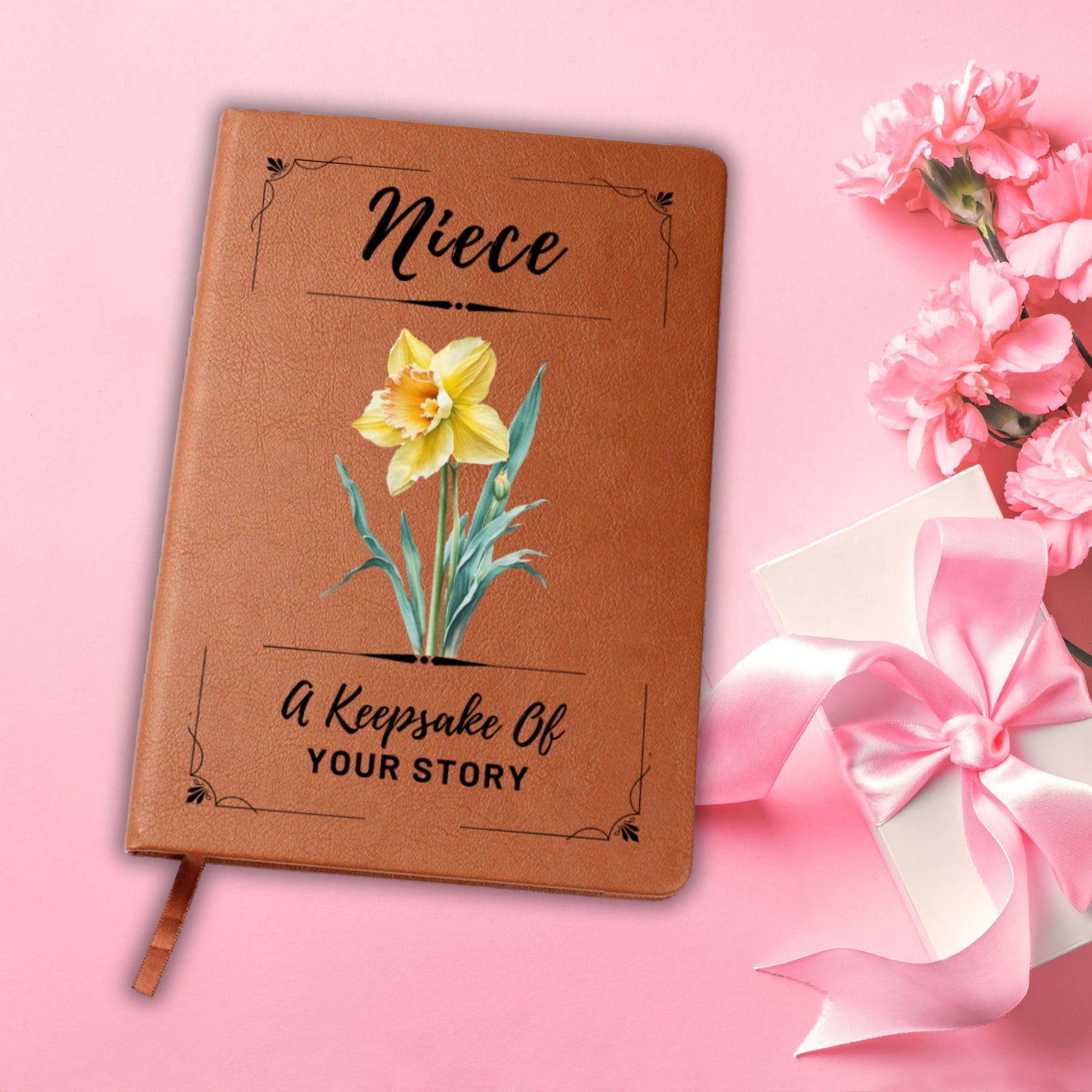 Personalized Birth Flower Journal for Niece, Custom Leather Notebook Gift for Niece Birthday, Teen Girl Journal, Niece Graduation Gift
