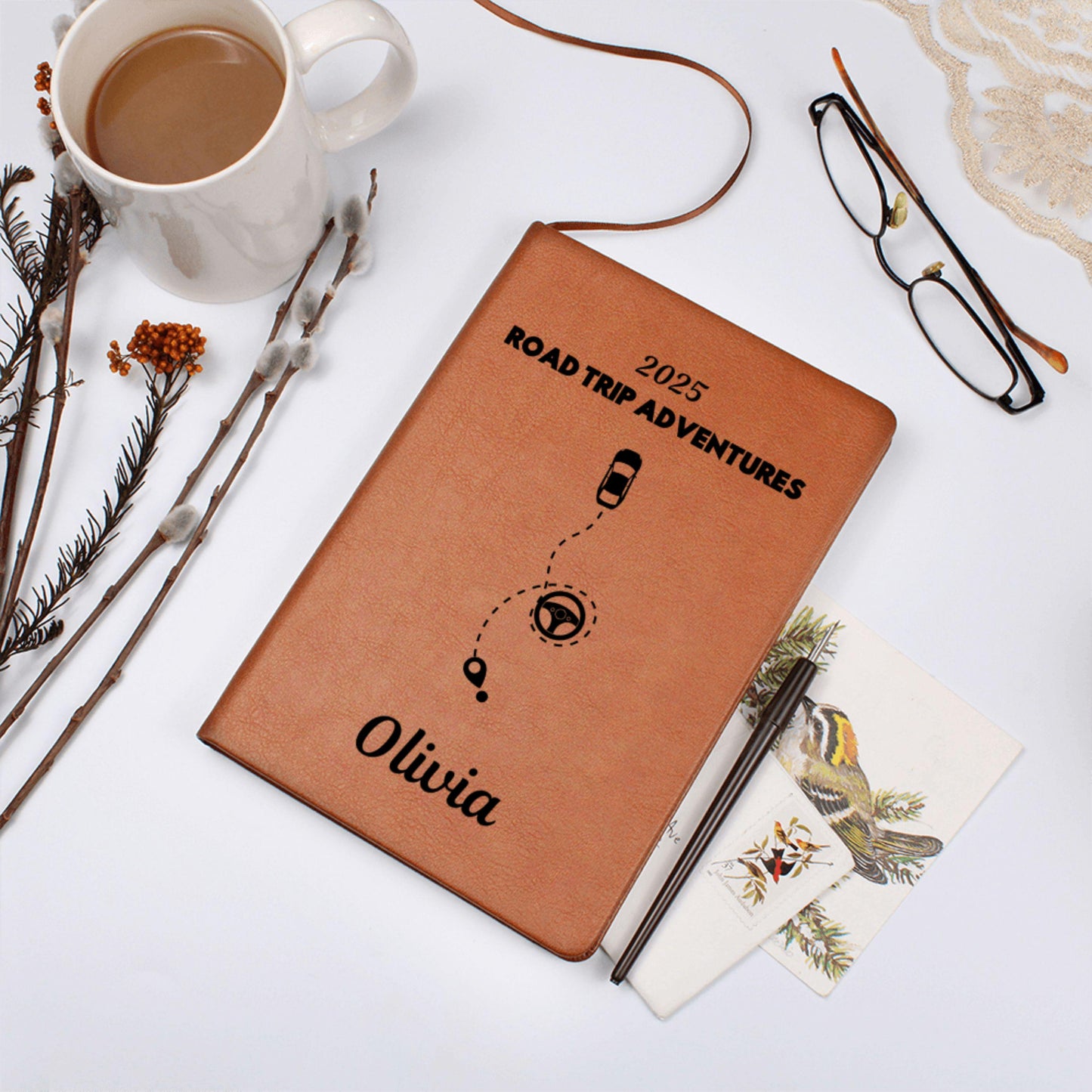 Road Trip Adventures Trip Planner - Personalized Leather Travel Journal Road Trip Diary Road Trip Gift Trip Planner Road Adventure Journal