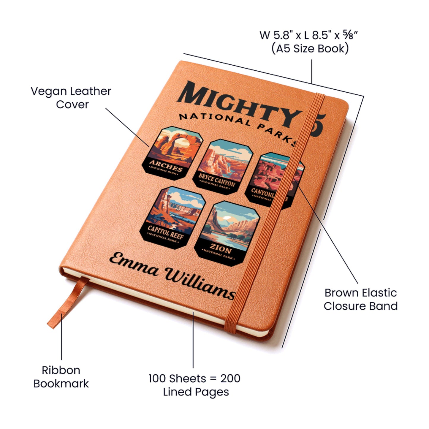 Mighty Five National Parks Leather Journal Road Trip Tracker National Park Gift Family Travel Diary Park Tracker USA Parks Lover Gift