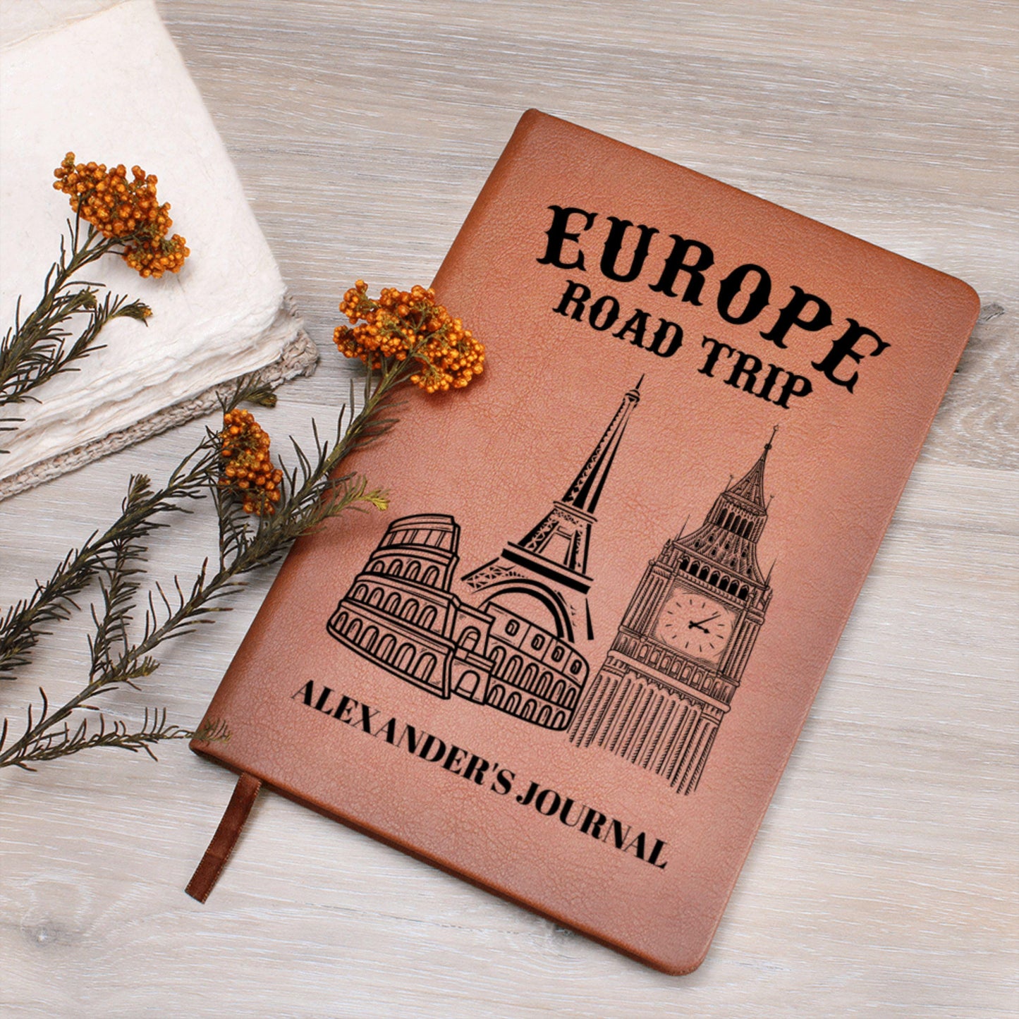 Personalized Europe Road Trip Journal Custom Leather Travel Notebook Gift for Traveler Adventure Diary Keepsake Memory Book for Him Her