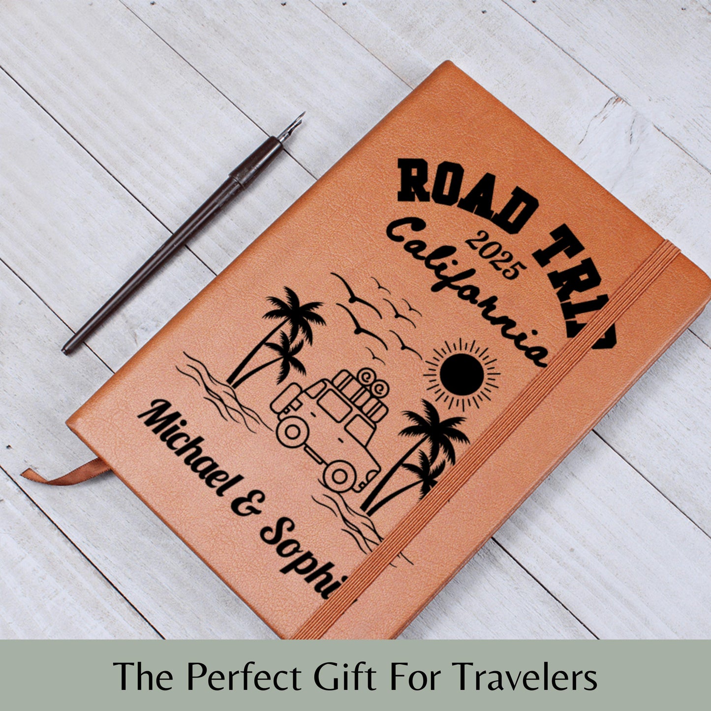 California Road Trip Journal Personalized Leather Travel Notebook Custom A5 Adventure Diary Gift Memory Book for Him Her Vacation Planner