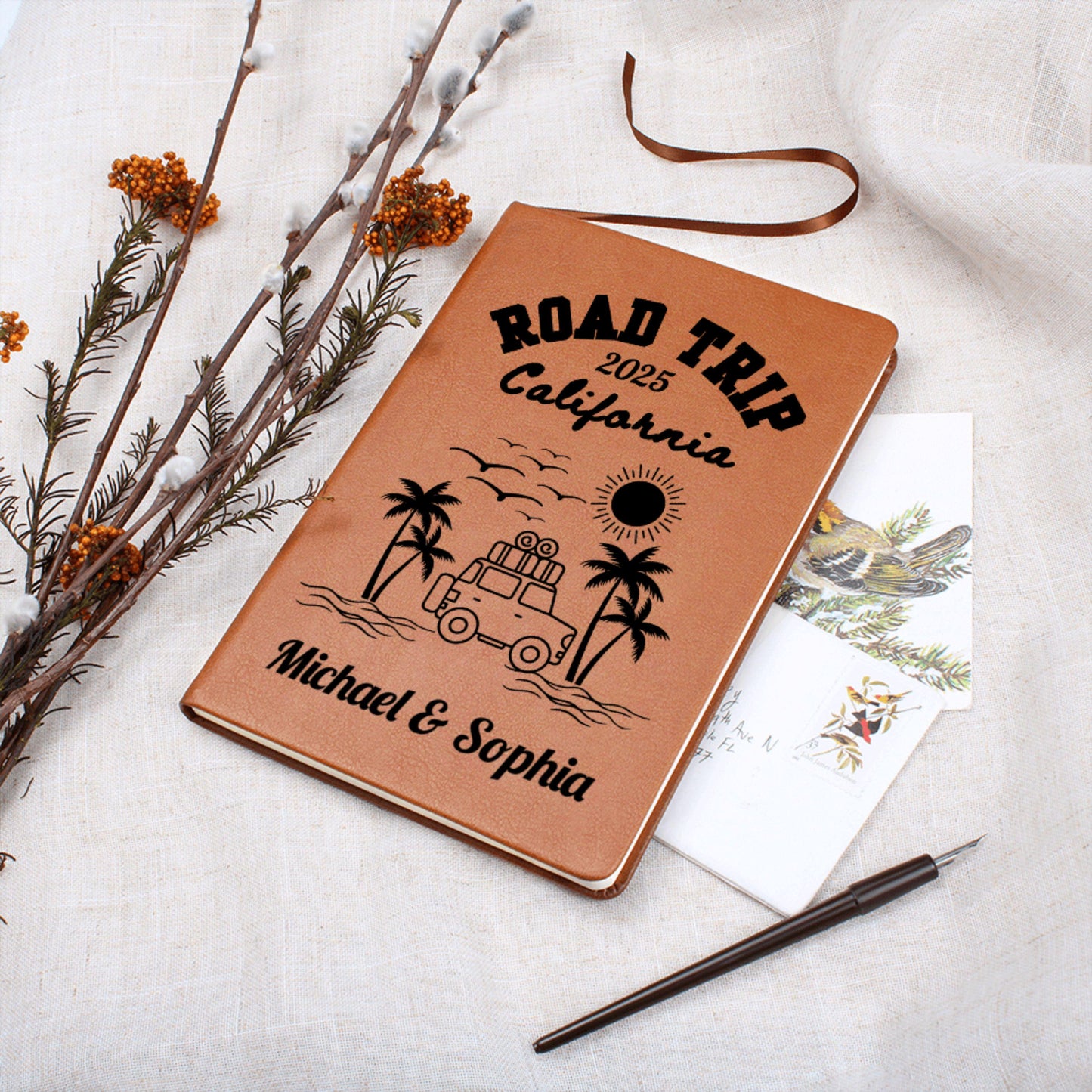 California Road Trip Journal Personalized Leather Travel Notebook Custom A5 Adventure Diary Gift Memory Book for Him Her Vacation Planner