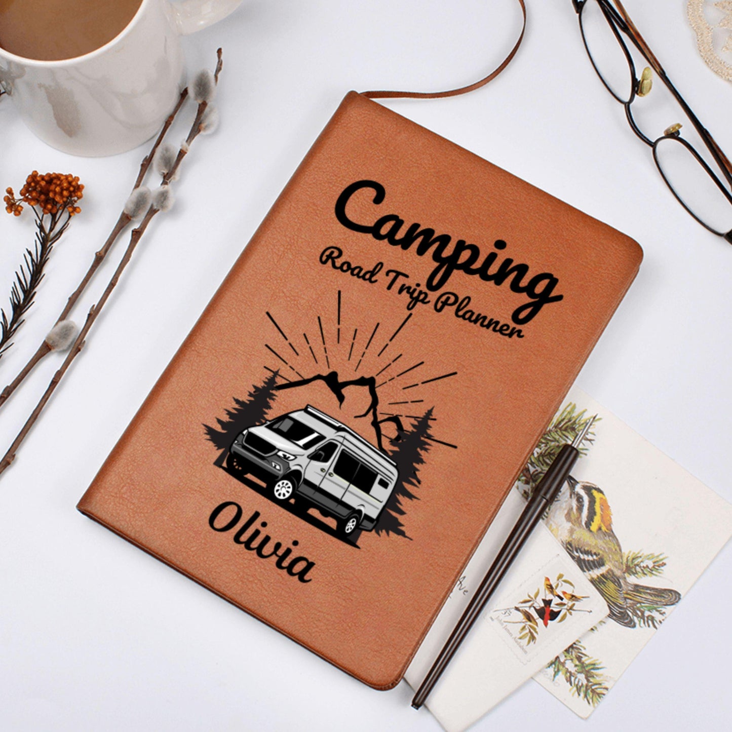 Personalized Camping Journal Custom Travel Notebook Outdoor Adventure Log Book Gift for Campers RV Travelers Hiking Memory Diary Planner