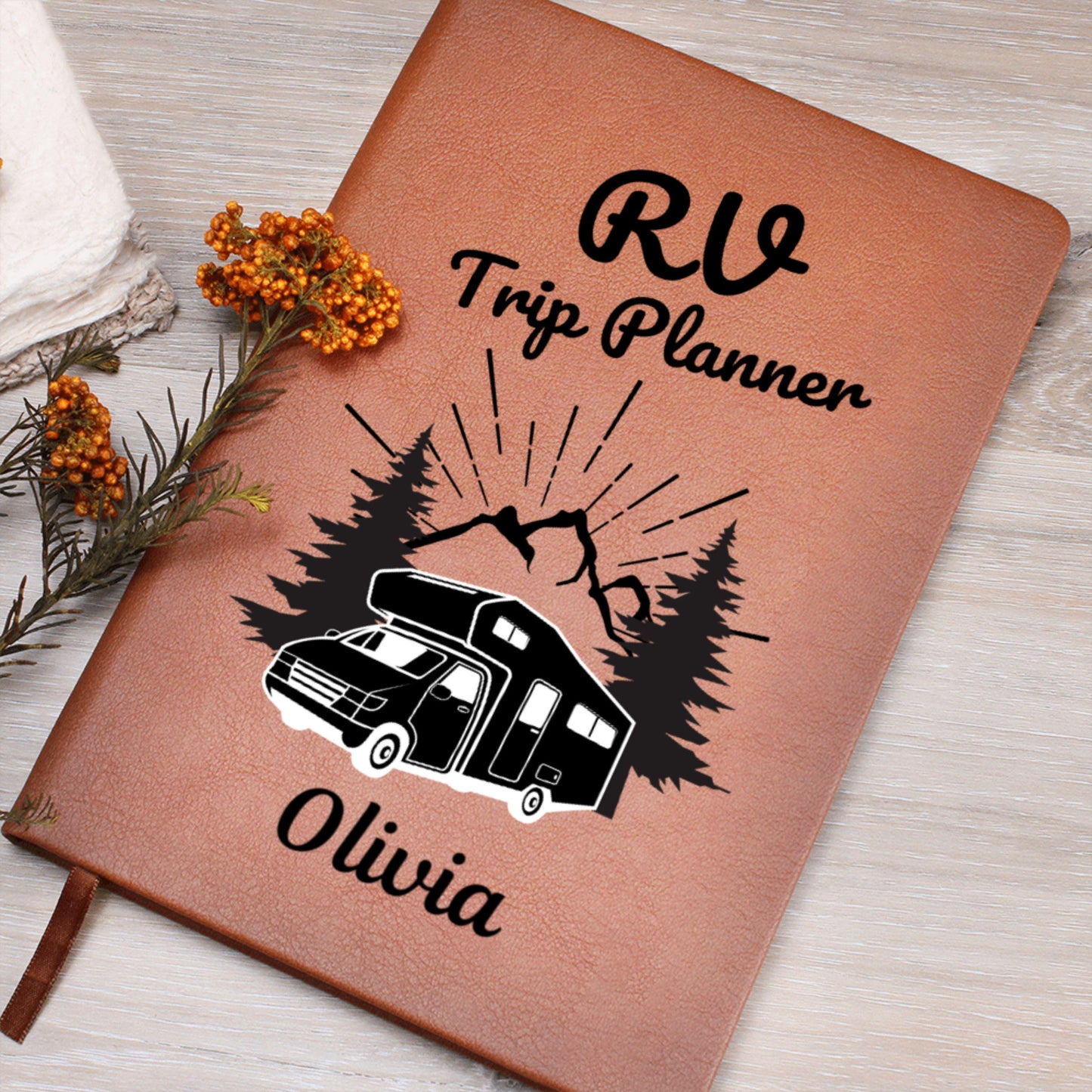 RV Trip Planner Leather Travel Journal Personalized Road Trip Notebook Custom Camper Adventure Diary Gift for RV Travelers Camping Gift Her