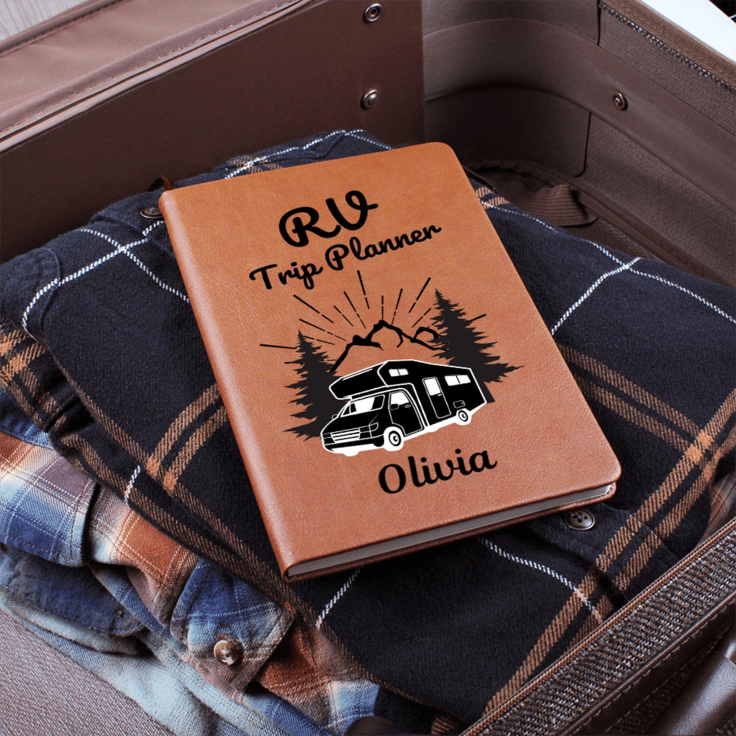 RV Trip Planner Leather Travel Journal Personalized Road Trip Notebook Custom Camper Adventure Diary Gift for RV Travelers Camping Gift Her
