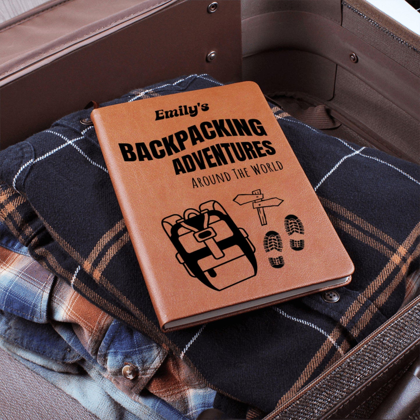 Custom Adventure Travel Journal Backpacker Gift Personalized Hiking Notebook Faux Leather Bucket List Diary for Gap Year or Safe Travels